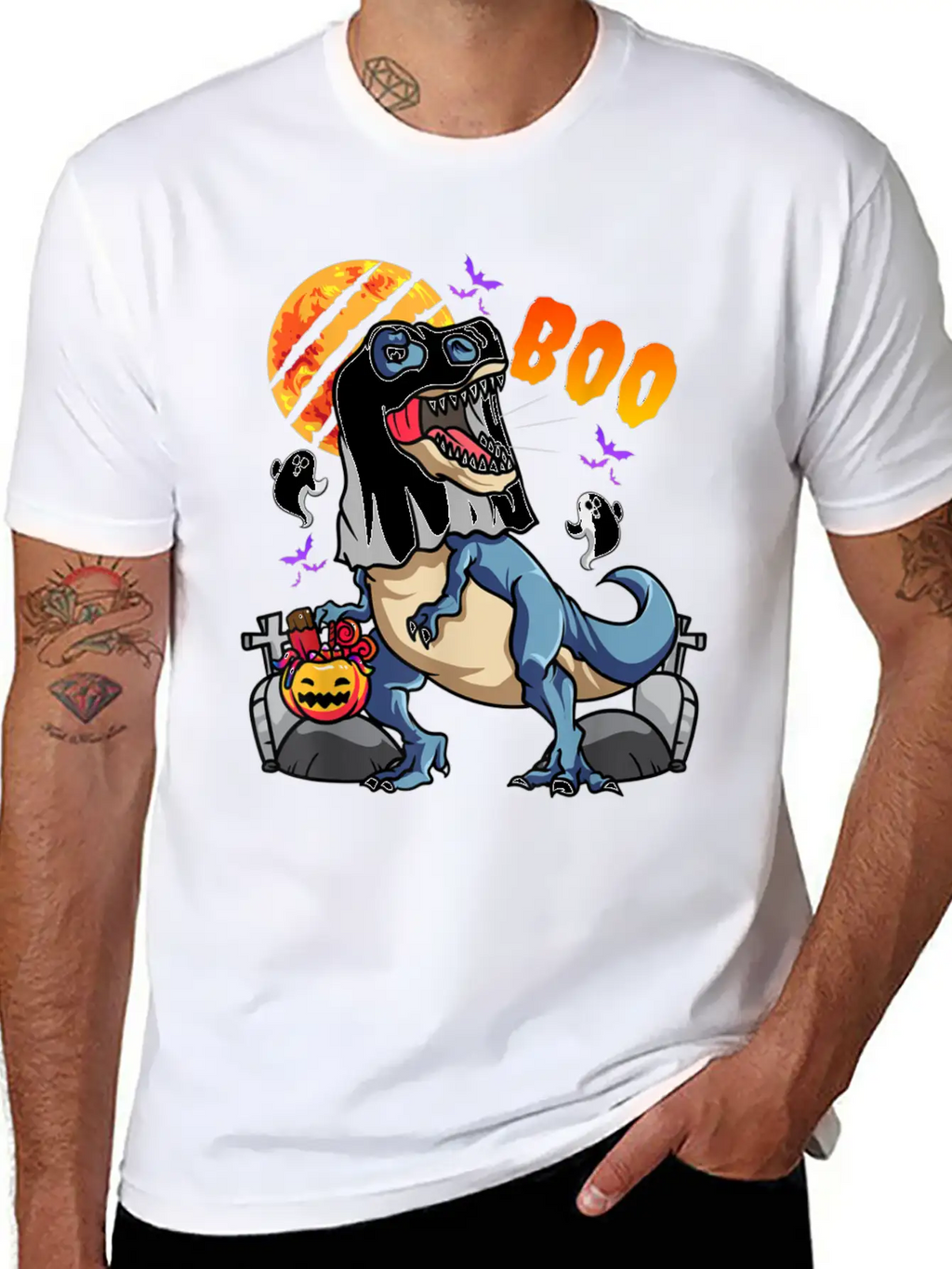 Rawrsome Rex Boo Halloween Clothing Casual Graphic T-Shirt – Simple And Comfortable Daily Wear