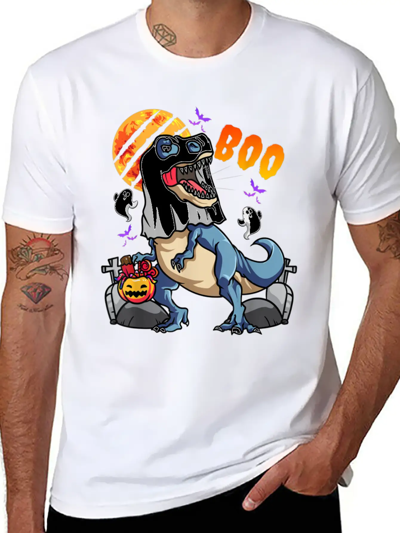 Rawrsome Rex Boo Halloween Clothing Casual Graphic T-Shirt – Simple And Comfortable Daily Wear