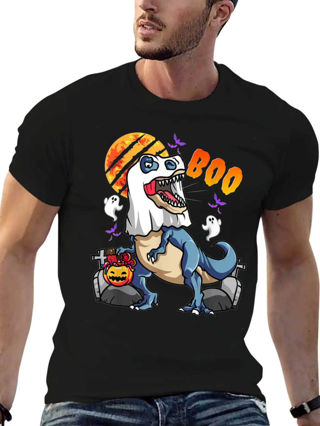 Rawrsome Rex Boo Halloween Clothing Casual Graphic T-Shirt – Simple And Comfortable Daily Wear