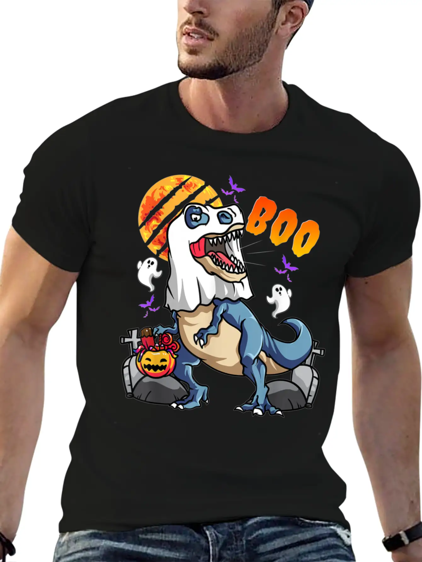 Rawrsome Rex Boo Halloween Clothing Casual Graphic T-Shirt – Simple And Comfortable Daily Wear