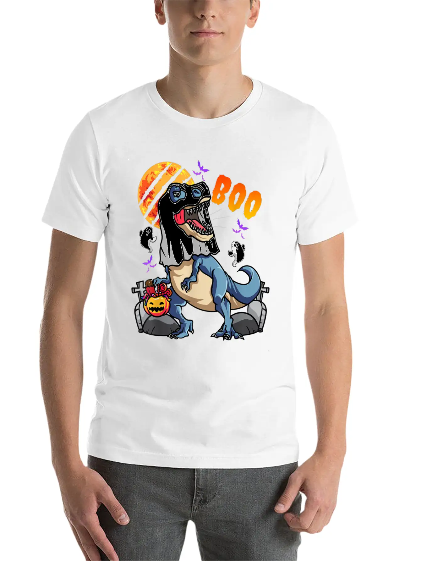 Rawrsome Rex Boo Halloween Clothing Casual Graphic T-Shirt – Simple And Comfortable Daily Wear