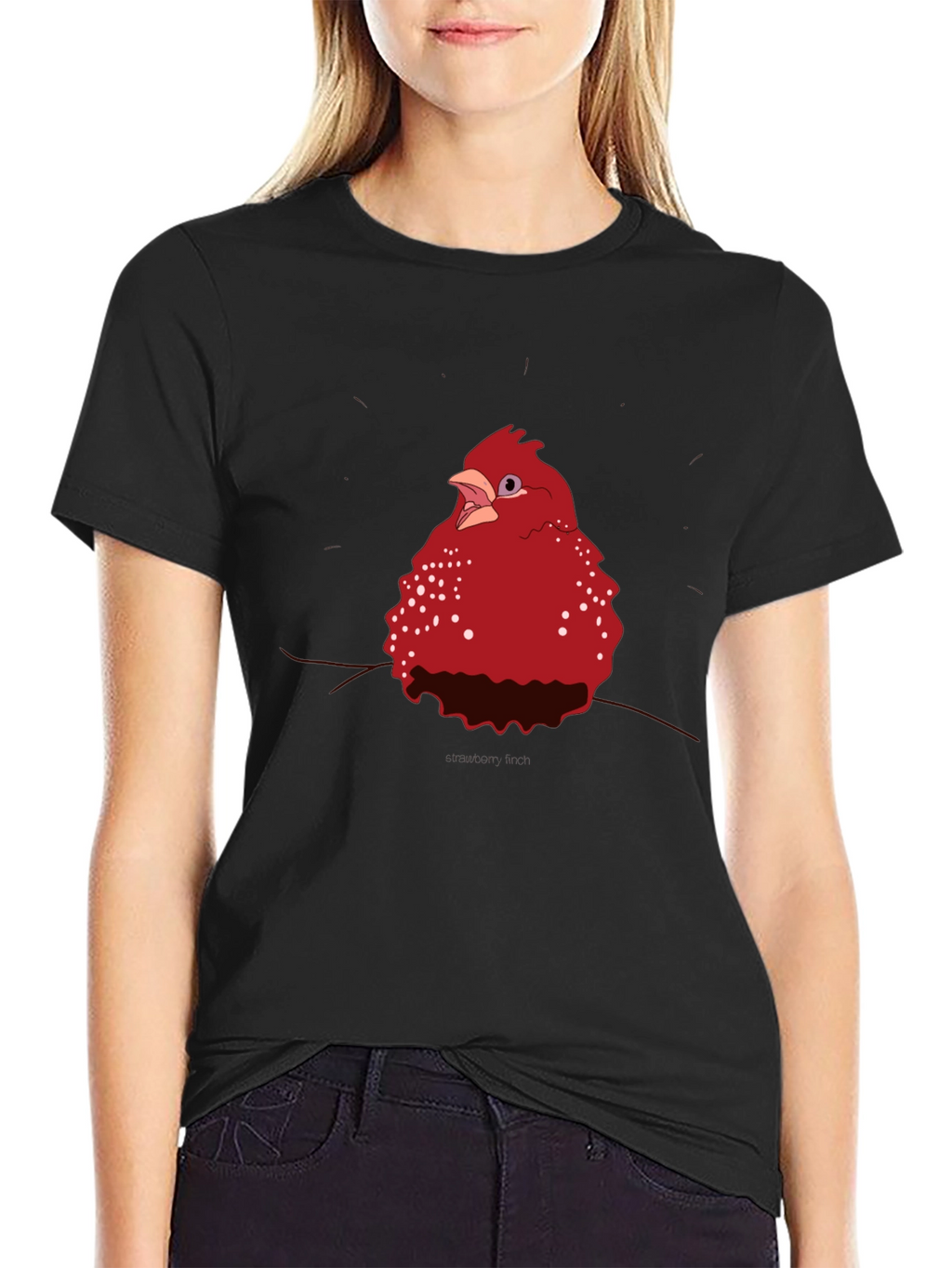 Red Bird Graphic Tee - Casual Black T-Shirt