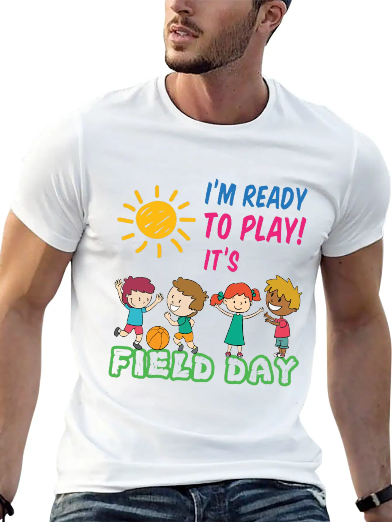 Ready To Play It's Field Day Unisex Short Sleeve Soft Cotton T-Shirt – Casual Everyday Wear