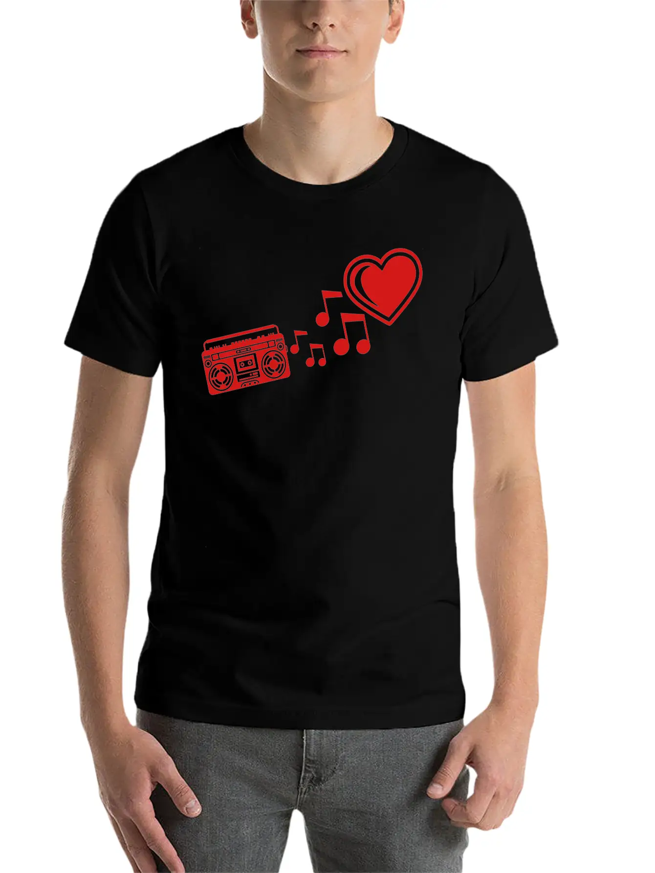 Red I Love Heart Love Ghettoblaster Music Notes Mu Unisex Casual T-Shirt – Clean Design For Daily Comfort