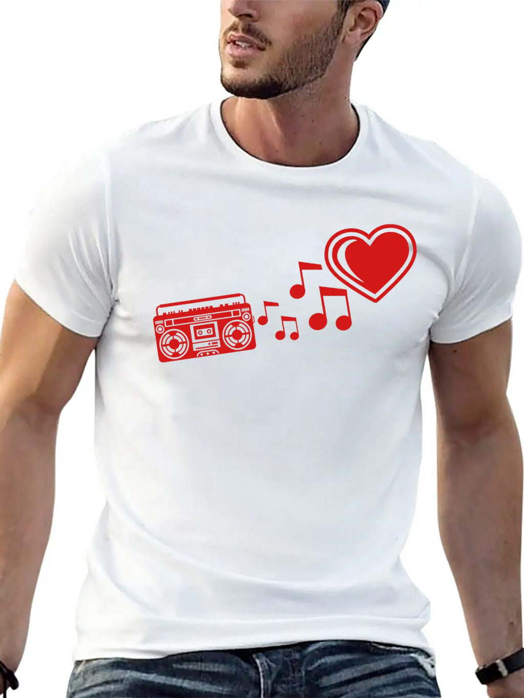 Red I Love Heart Love Ghettoblaster Music Notes Mu Unisex Casual T-Shirt – Clean Design For Daily Comfort