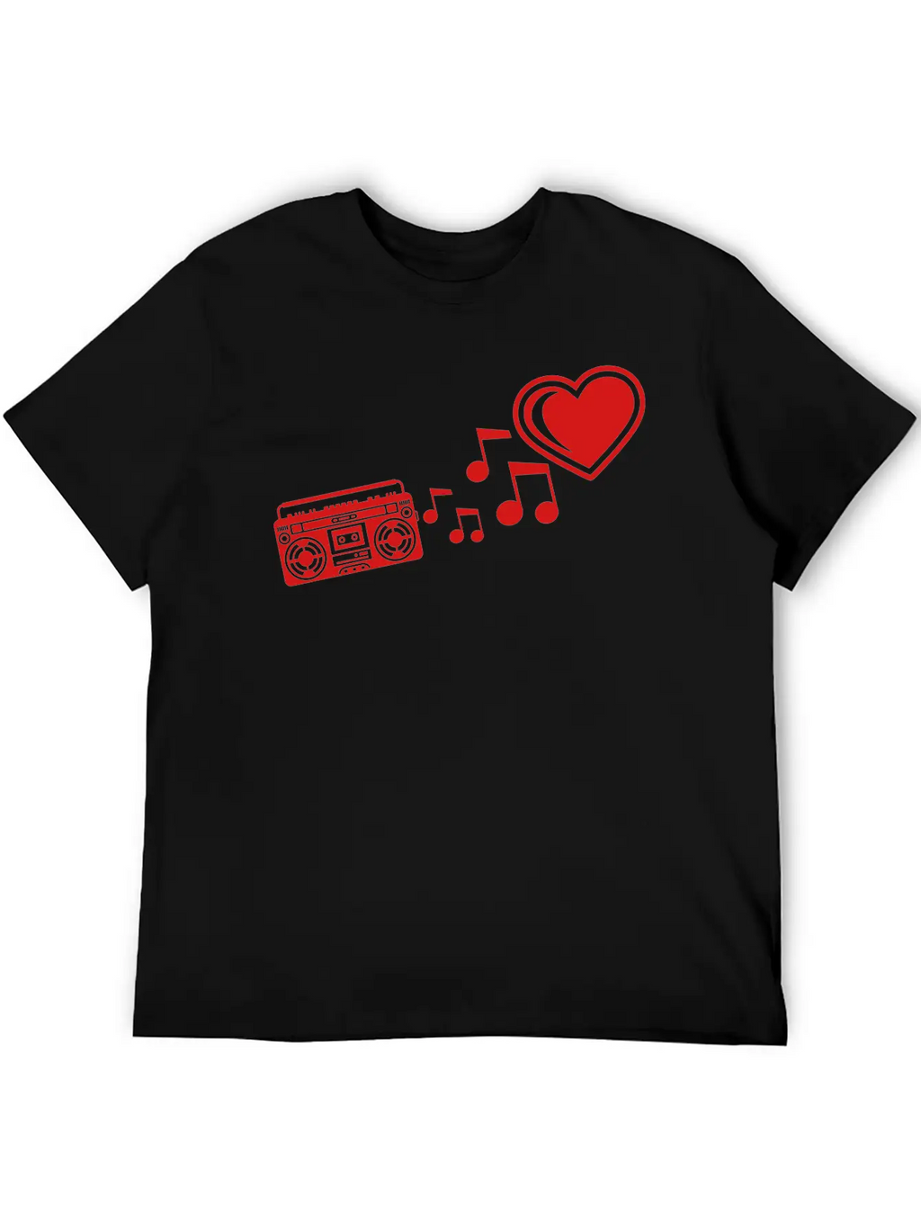 Red I Love Heart Love Ghettoblaster Music Notes Mu Unisex Casual T-Shirt – Clean Design For Daily Comfort