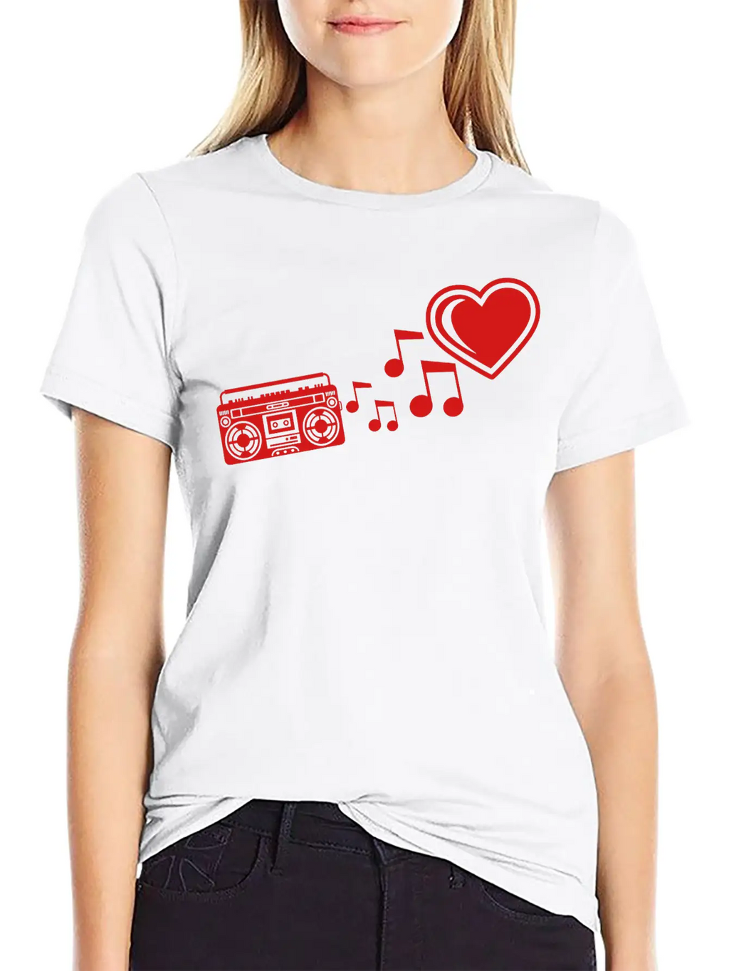Red I Love Heart Love Ghettoblaster Music Notes Mu Unisex Casual T-Shirt – Clean Design For Daily Comfort