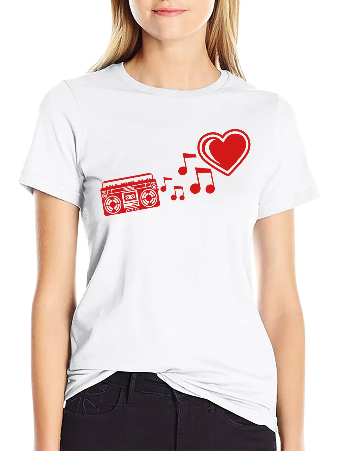 Red I Love Heart Love Ghettoblaster Music Notes Mu Unisex Casual T-Shirt – Clean Design For Daily Comfort