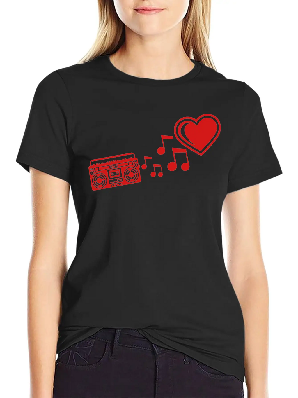 Red I Love Heart Love Ghettoblaster Music Notes Mu Unisex Casual T-Shirt – Clean Design For Daily Comfort