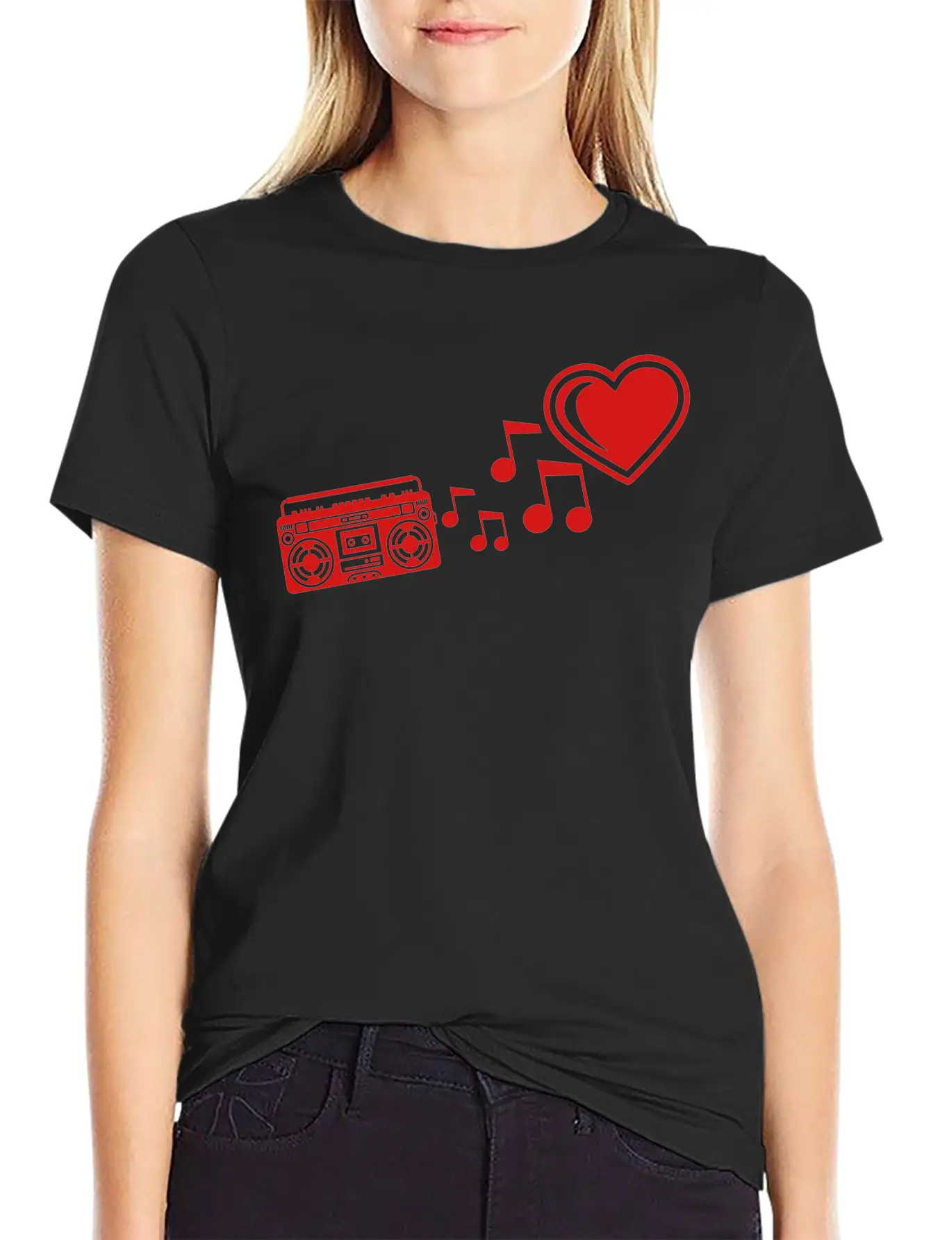 Red I Love Heart Love Ghettoblaster Music Notes Mu Unisex Casual T-Shirt – Clean Design For Daily Comfort