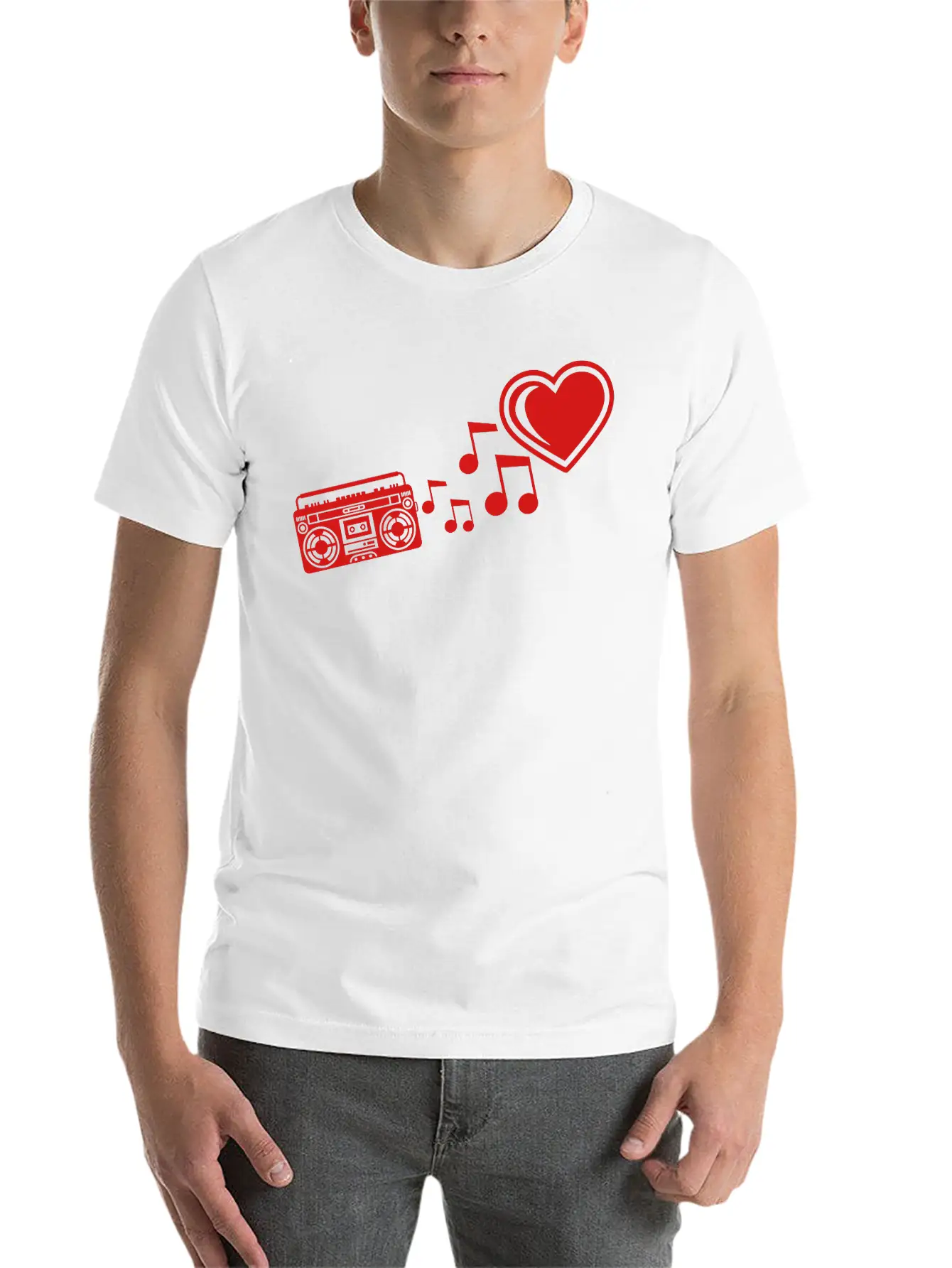 Red I Love Heart Love Ghettoblaster Music Notes Mu Unisex Casual T-Shirt – Clean Design For Daily Comfort