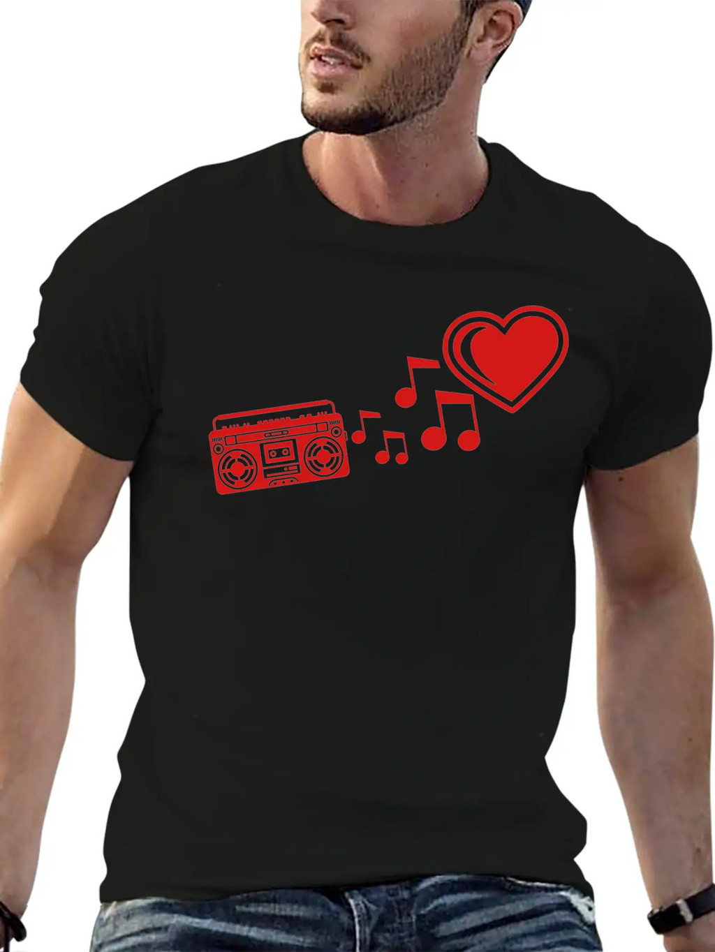 Red I Love Heart Love Ghettoblaster Music Notes Mu Unisex Casual T-Shirt – Clean Design For Daily Comfort
