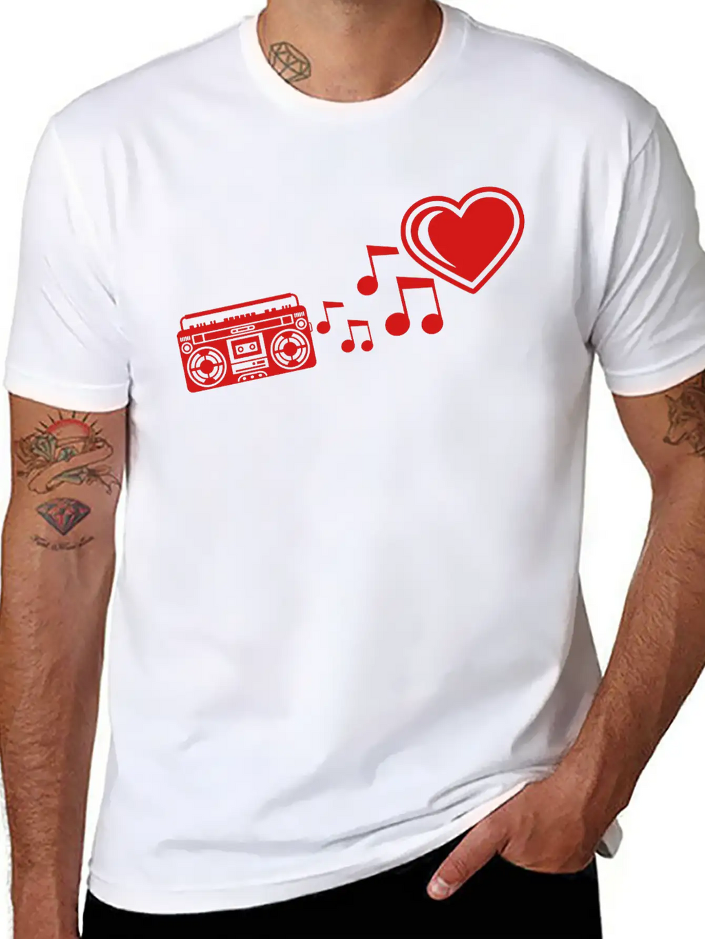 Red I Love Heart Love Ghettoblaster Music Notes Mu Unisex Casual T-Shirt – Clean Design For Daily Comfort