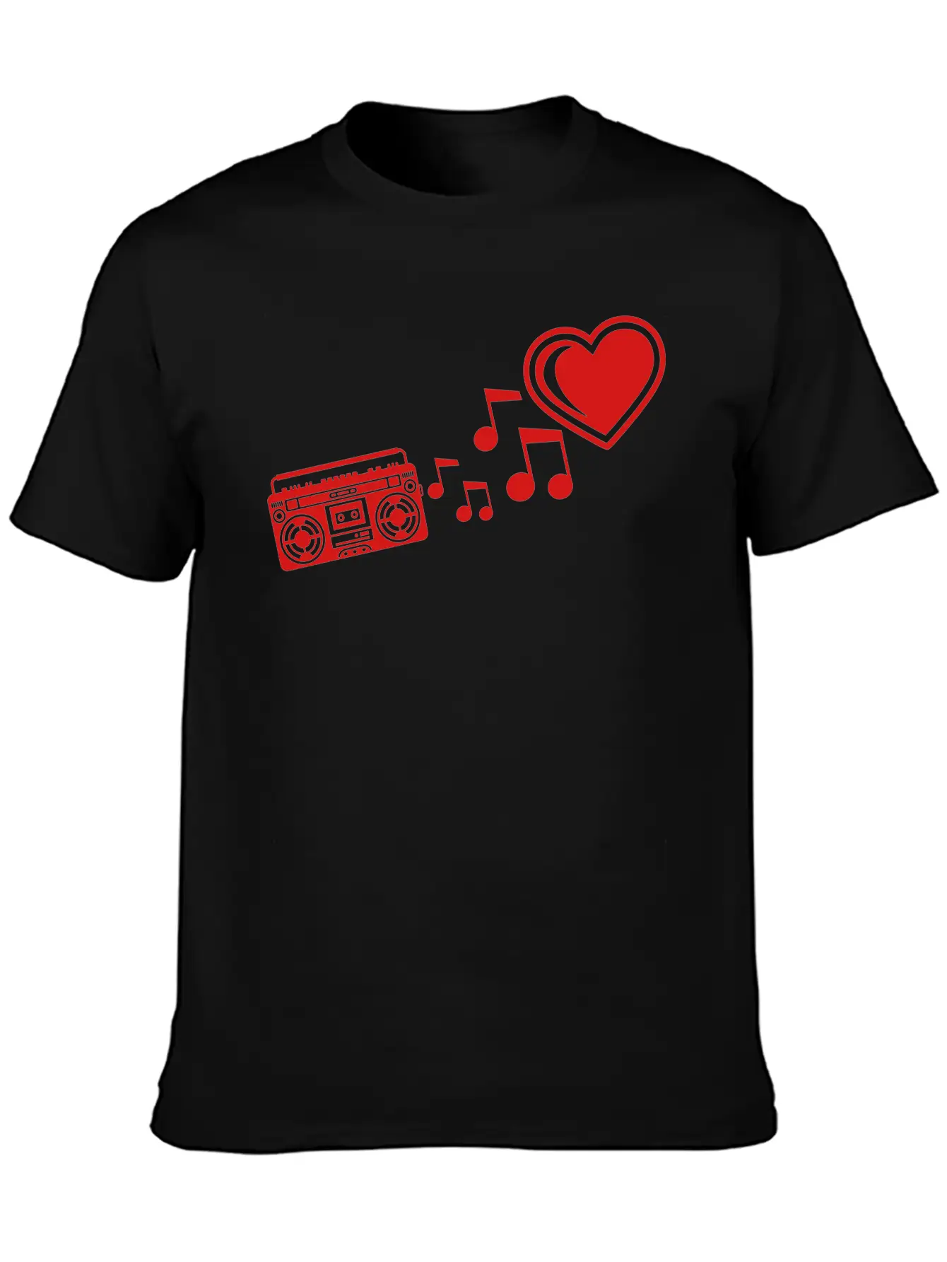 Red I Love Heart Love Ghettoblaster Music Notes Mu Unisex Casual T-Shirt – Clean Design For Daily Comfort