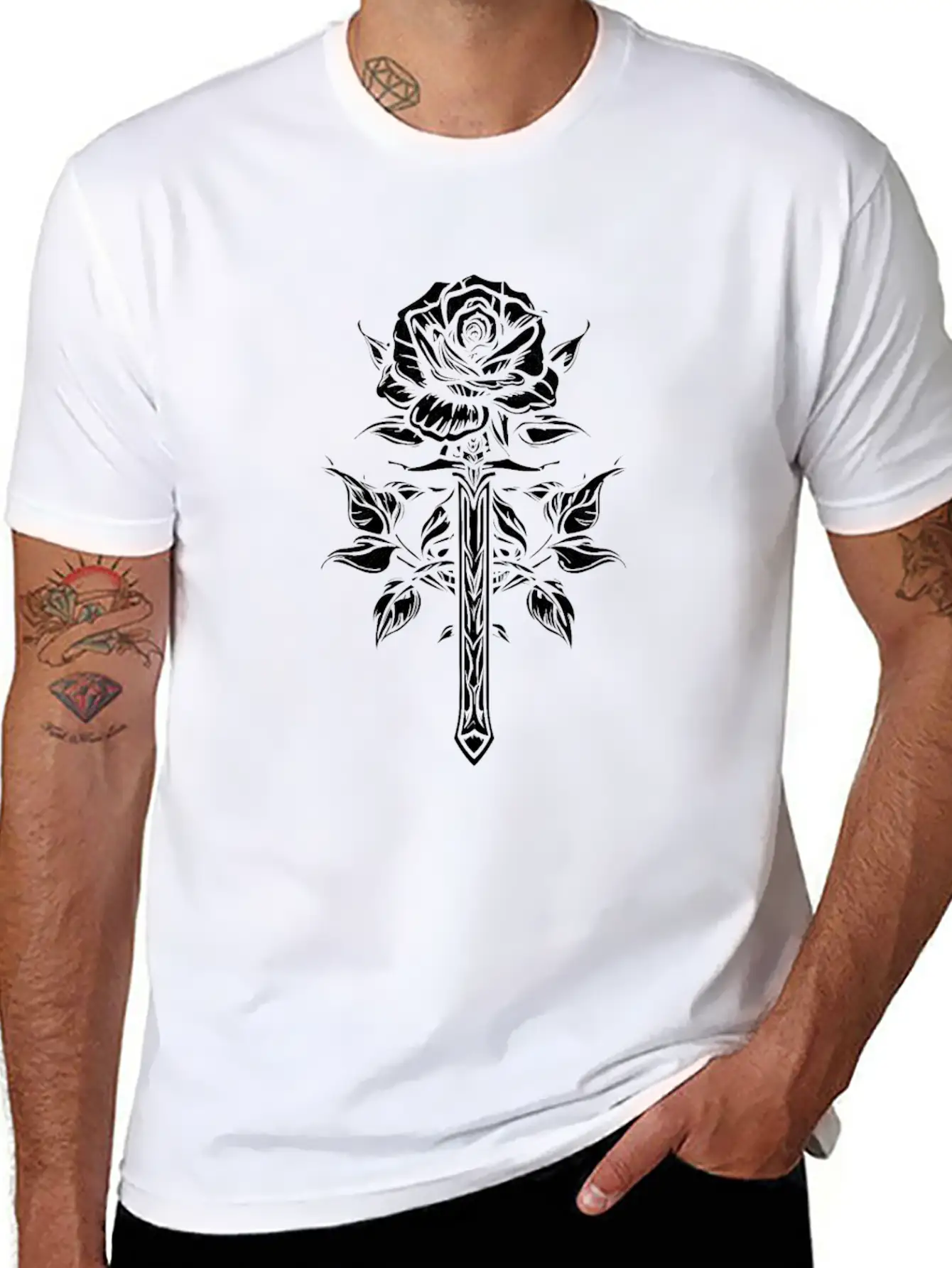 Red Rose Goth Sword Stylish Everyday T-Shirt – Unisex Basic Cotton Tee
