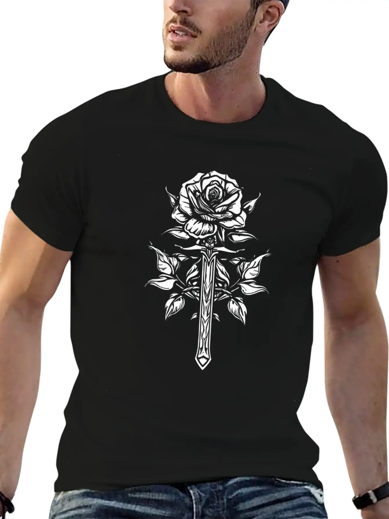 Red Rose Goth Sword Stylish Everyday T-Shirt – Unisex Basic Cotton Tee