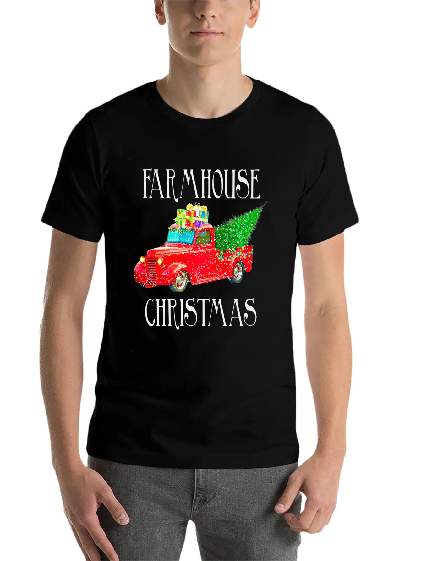 Red Truck Christmas Unisex Casual T-Shirt – Clean Design For Daily Comfort