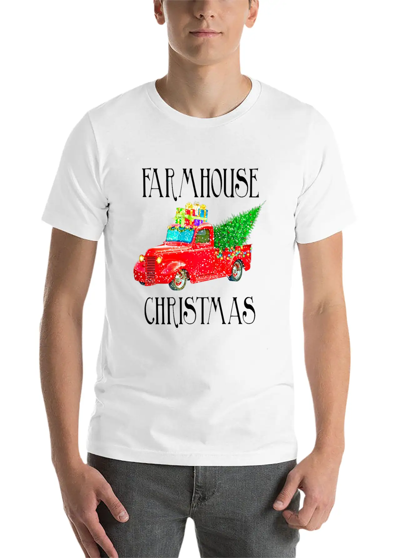 Red Truck Christmas Unisex Casual T-Shirt – Clean Design For Daily Comfort