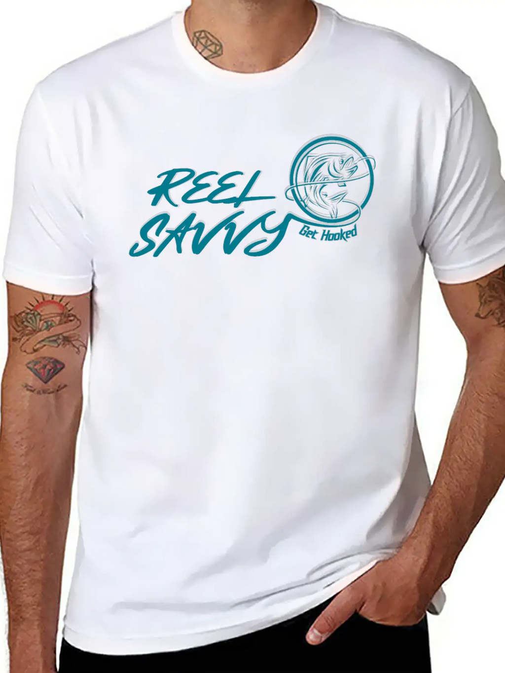 REEL SAVVY GET HOOKED Unisex Short Sleeve Soft Cotton T-Shirt – Casual Everyday Wear
