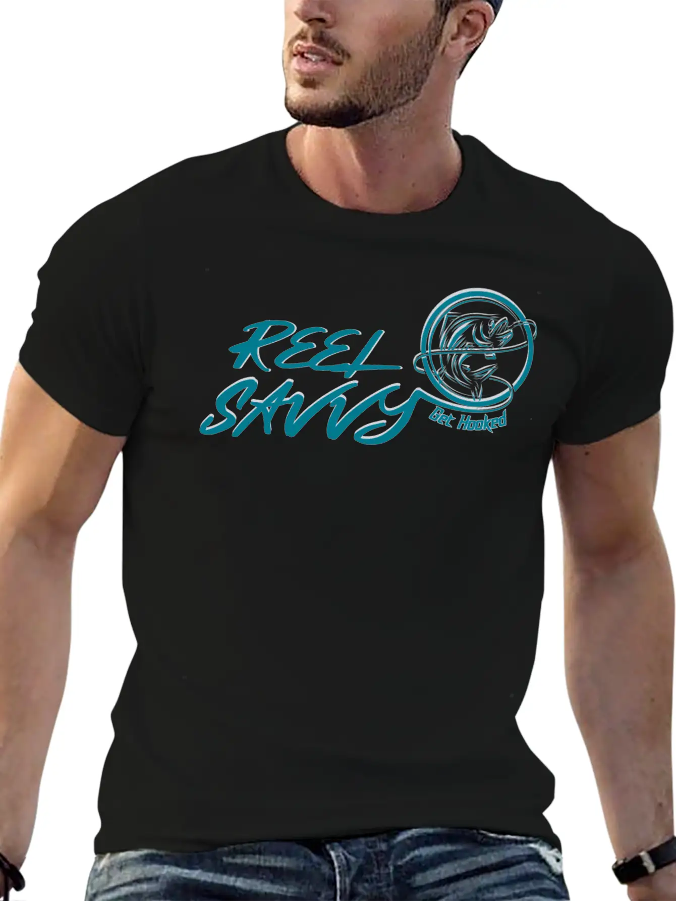 REEL SAVVY GET HOOKED Unisex Short Sleeve Soft Cotton T-Shirt – Casual Everyday Wear