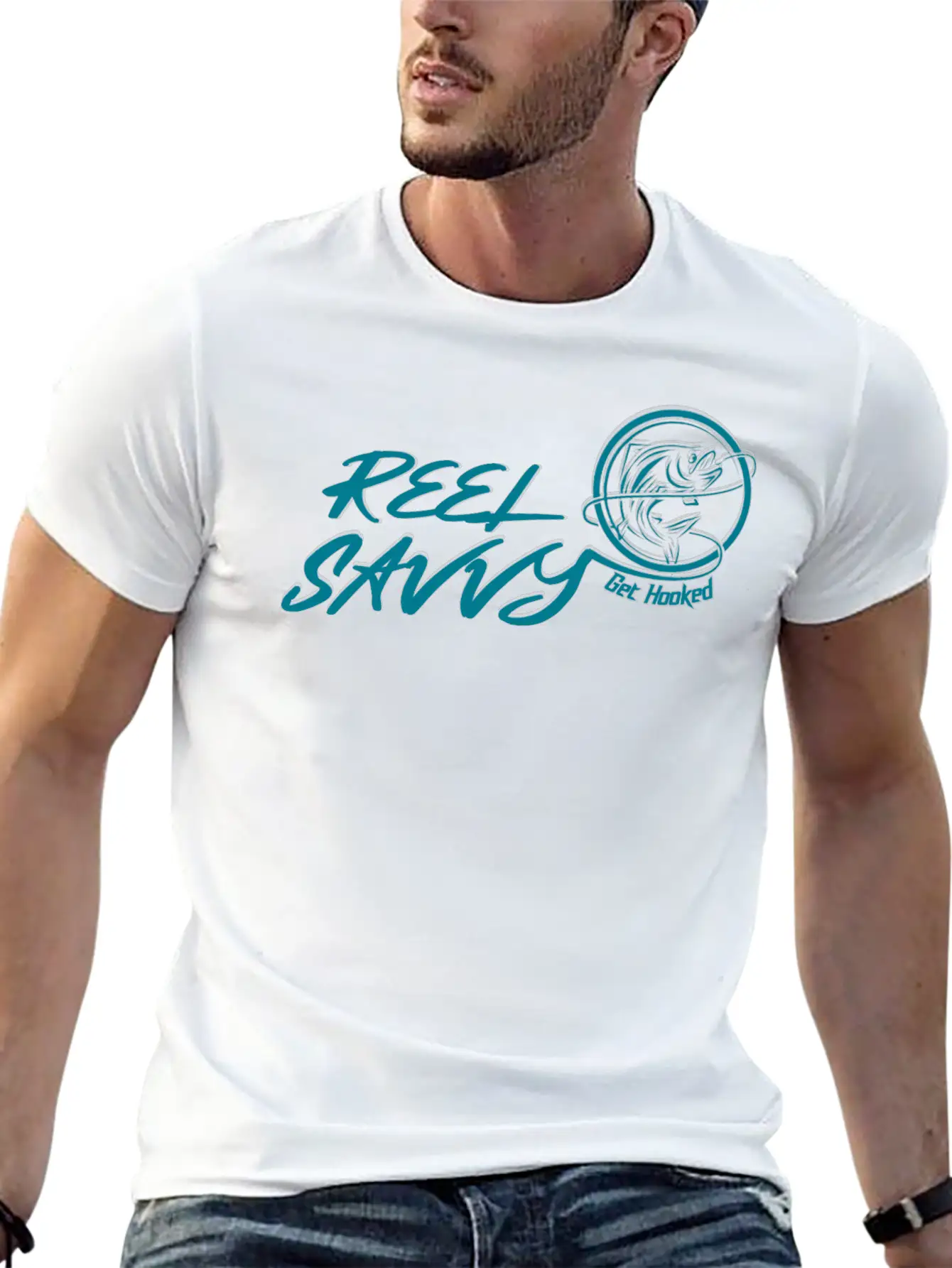 REEL SAVVY GET HOOKED Unisex Short Sleeve Soft Cotton T-Shirt – Casual Everyday Wear