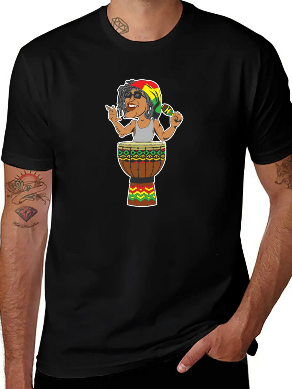 Reggae Drum Maracas Design For Jamaica Music Fans Breathable Soft Cotton T-Shirt – Timeless Casual Look
