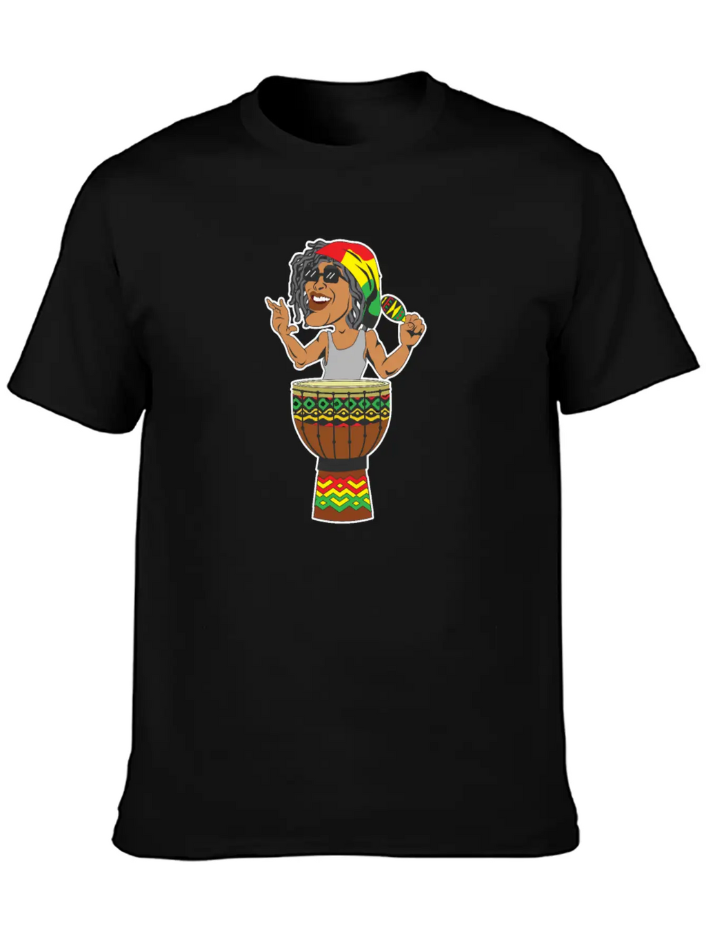 Reggae Drum Maracas Design For Jamaica Music Fans Breathable Soft Cotton T-Shirt – Timeless Casual Look