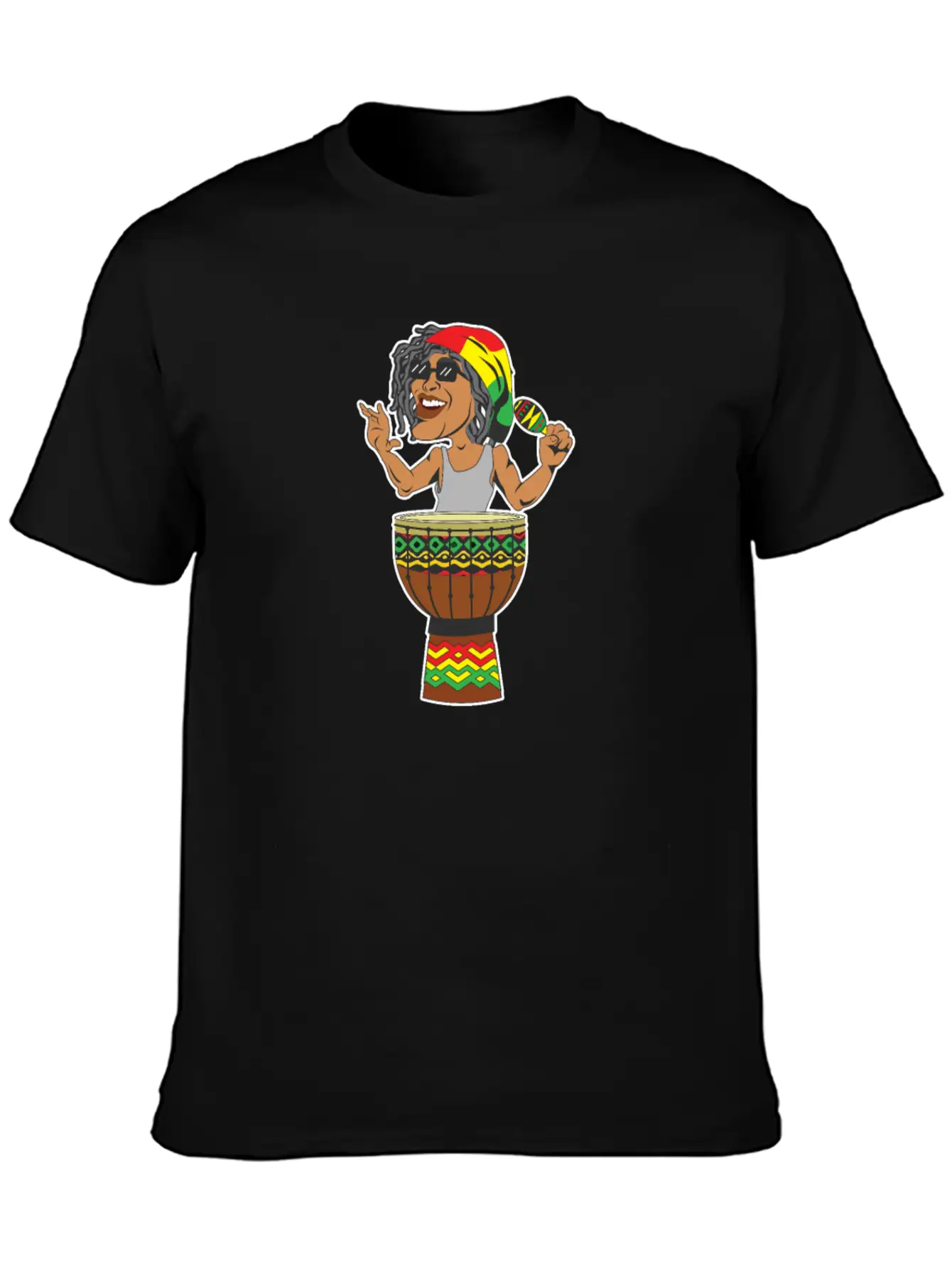 Reggae Drum Maracas Design For Jamaica Music Fans Breathable Soft Cotton T-Shirt – Timeless Casual Look