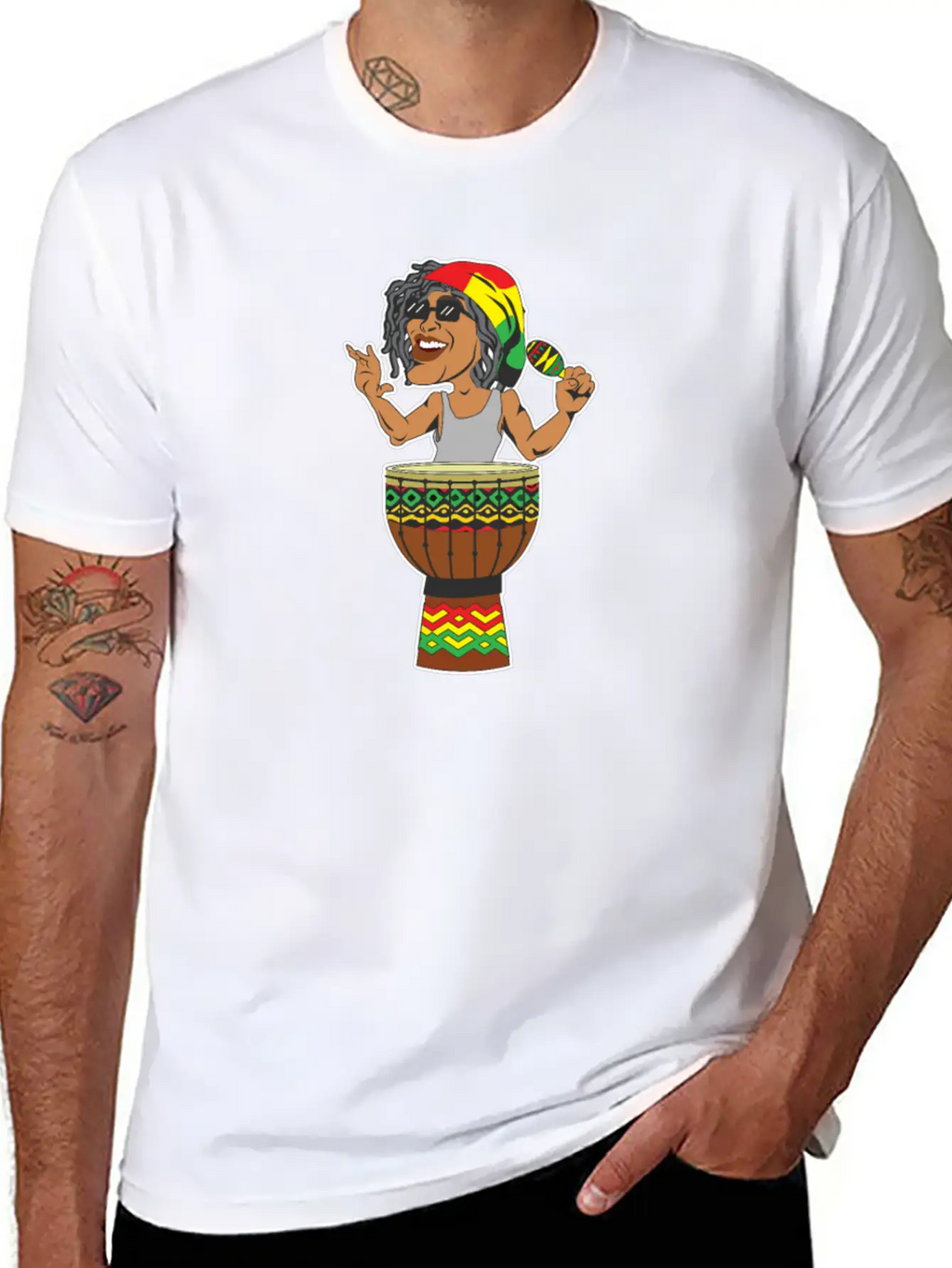 Reggae Drum Maracas Design For Jamaica Music Fans Breathable Soft Cotton T-Shirt – Timeless Casual Look