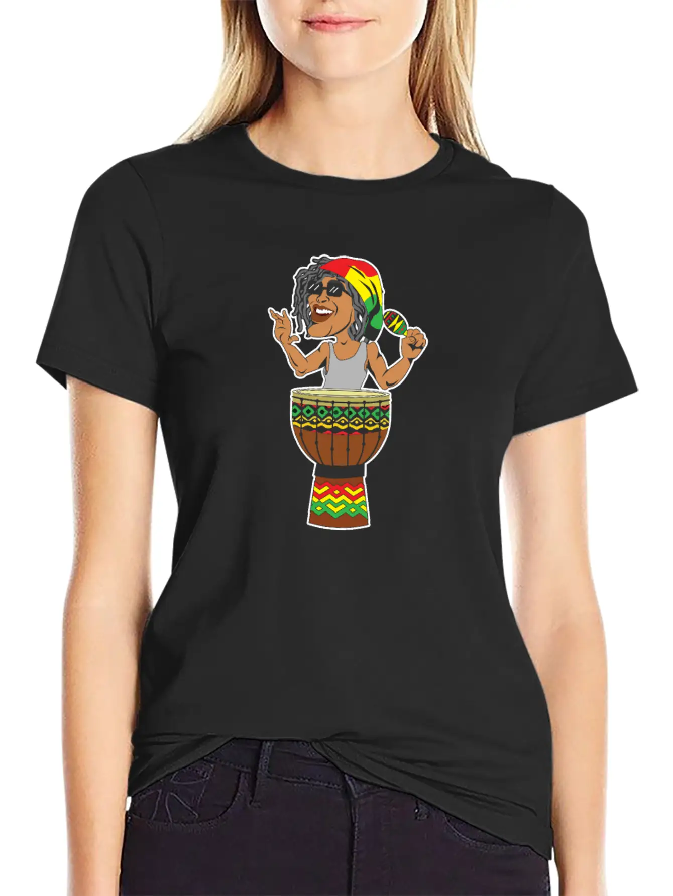 Reggae Drum Maracas Design For Jamaica Music Fans Breathable Soft Cotton T-Shirt – Timeless Casual Look