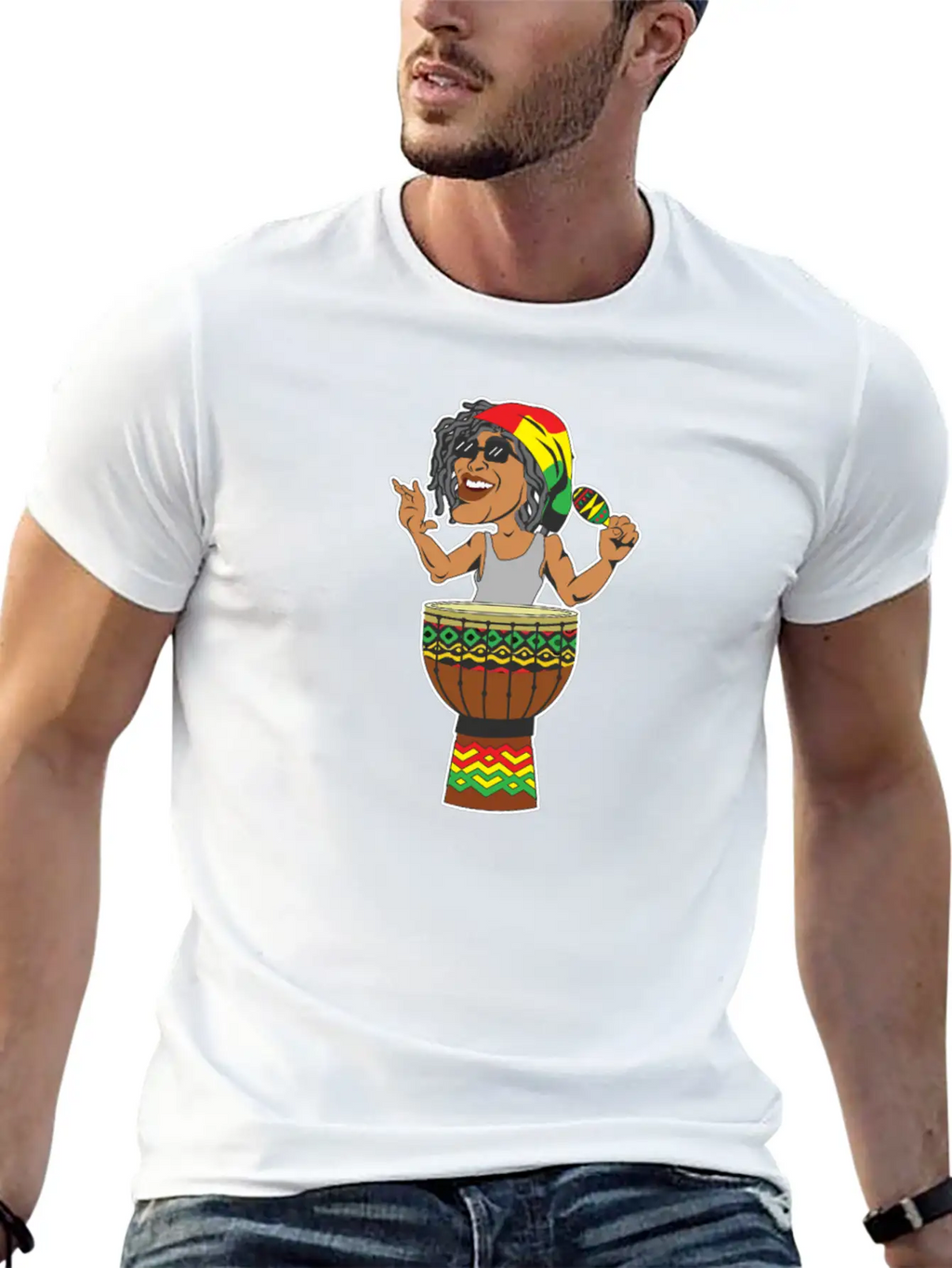 Reggae Drum Maracas Design For Jamaica Music Fans Breathable Soft Cotton T-Shirt – Timeless Casual Look