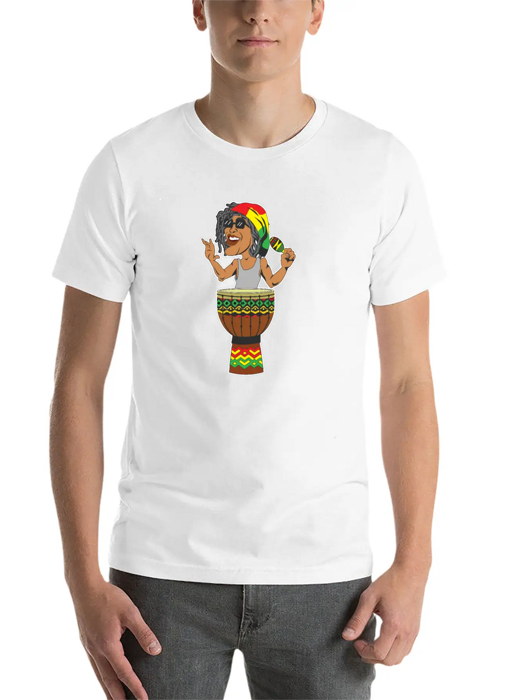 Reggae Drum Maracas Design For Jamaica Music Fans Breathable Soft Cotton T-Shirt – Timeless Casual Look