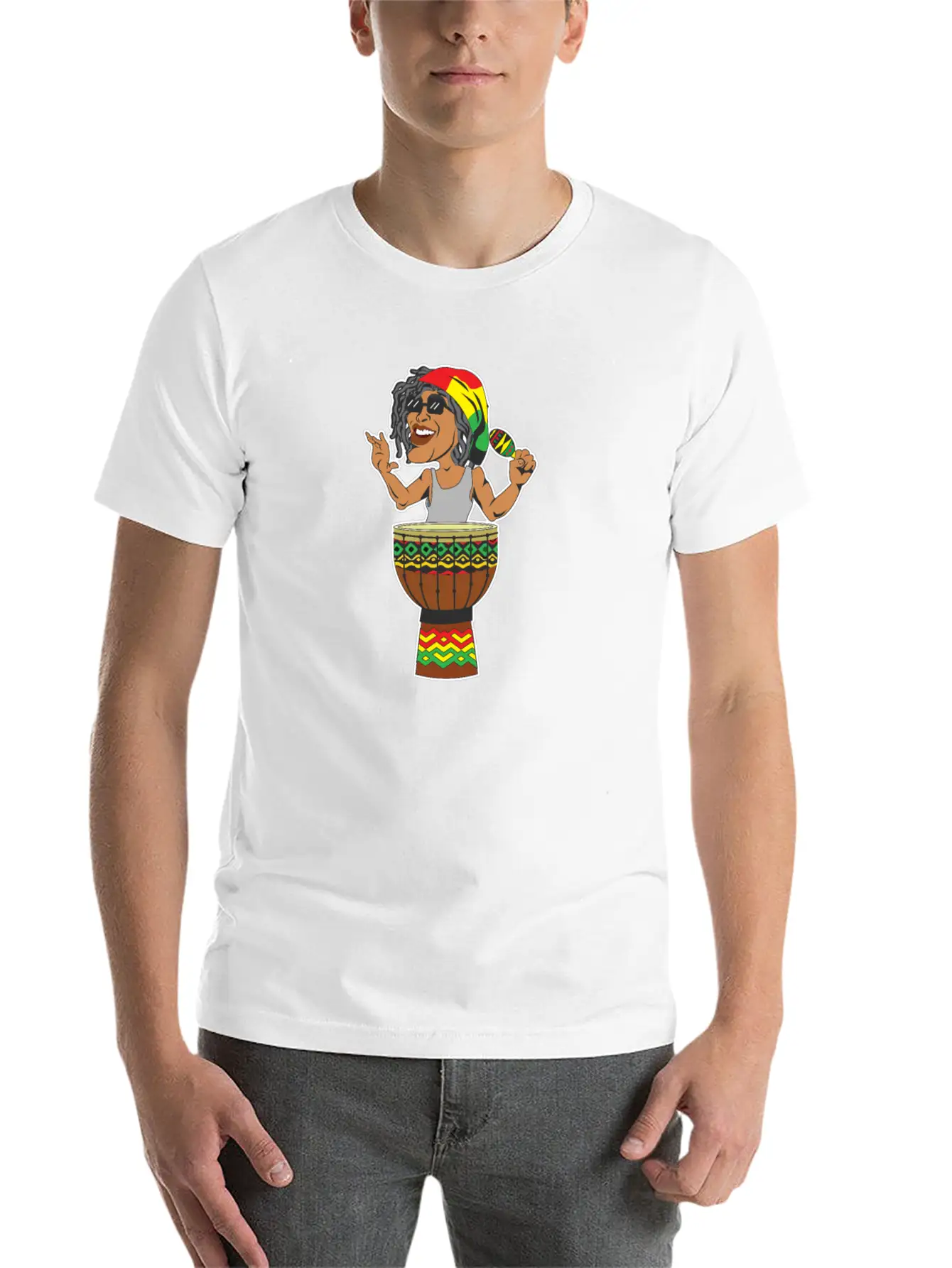 Reggae Drum Maracas Design For Jamaica Music Fans Breathable Soft Cotton T-Shirt – Timeless Casual Look