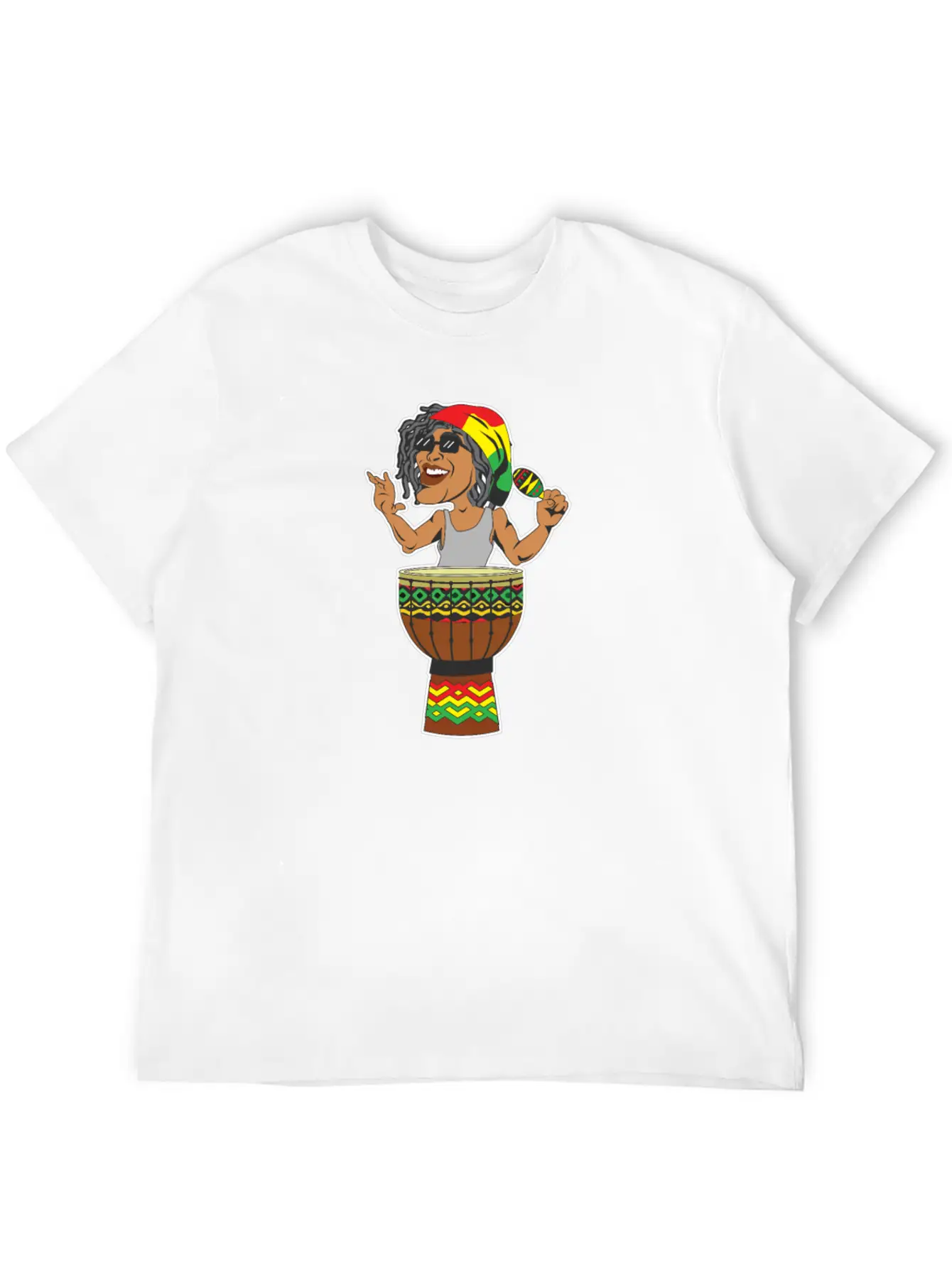 Reggae Drum Maracas Design For Jamaica Music Fans Breathable Soft Cotton T-Shirt – Timeless Casual Look