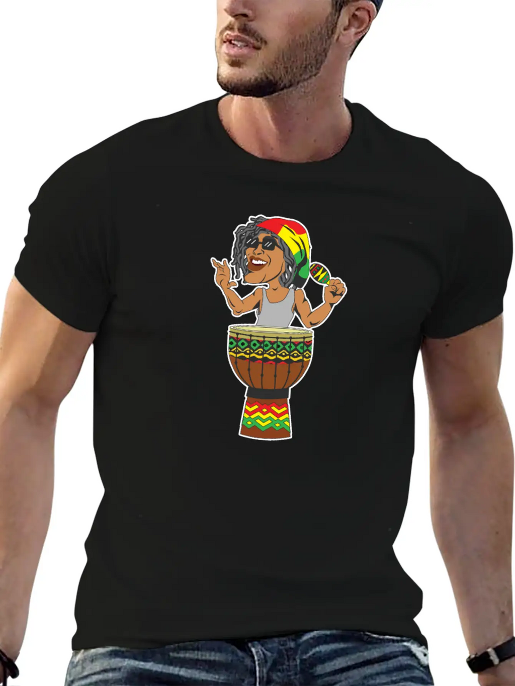 Reggae Drum Maracas Design For Jamaica Music Fans Breathable Soft Cotton T-Shirt – Timeless Casual Look