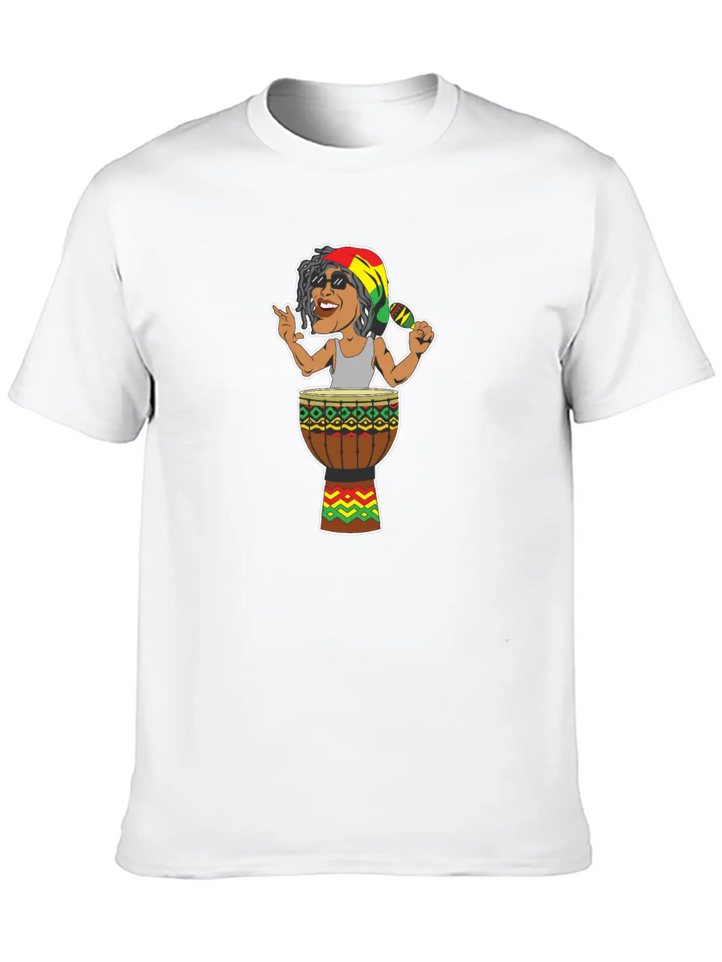 Reggae Drum Maracas Design For Jamaica Music Fans Breathable Soft Cotton T-Shirt – Timeless Casual Look