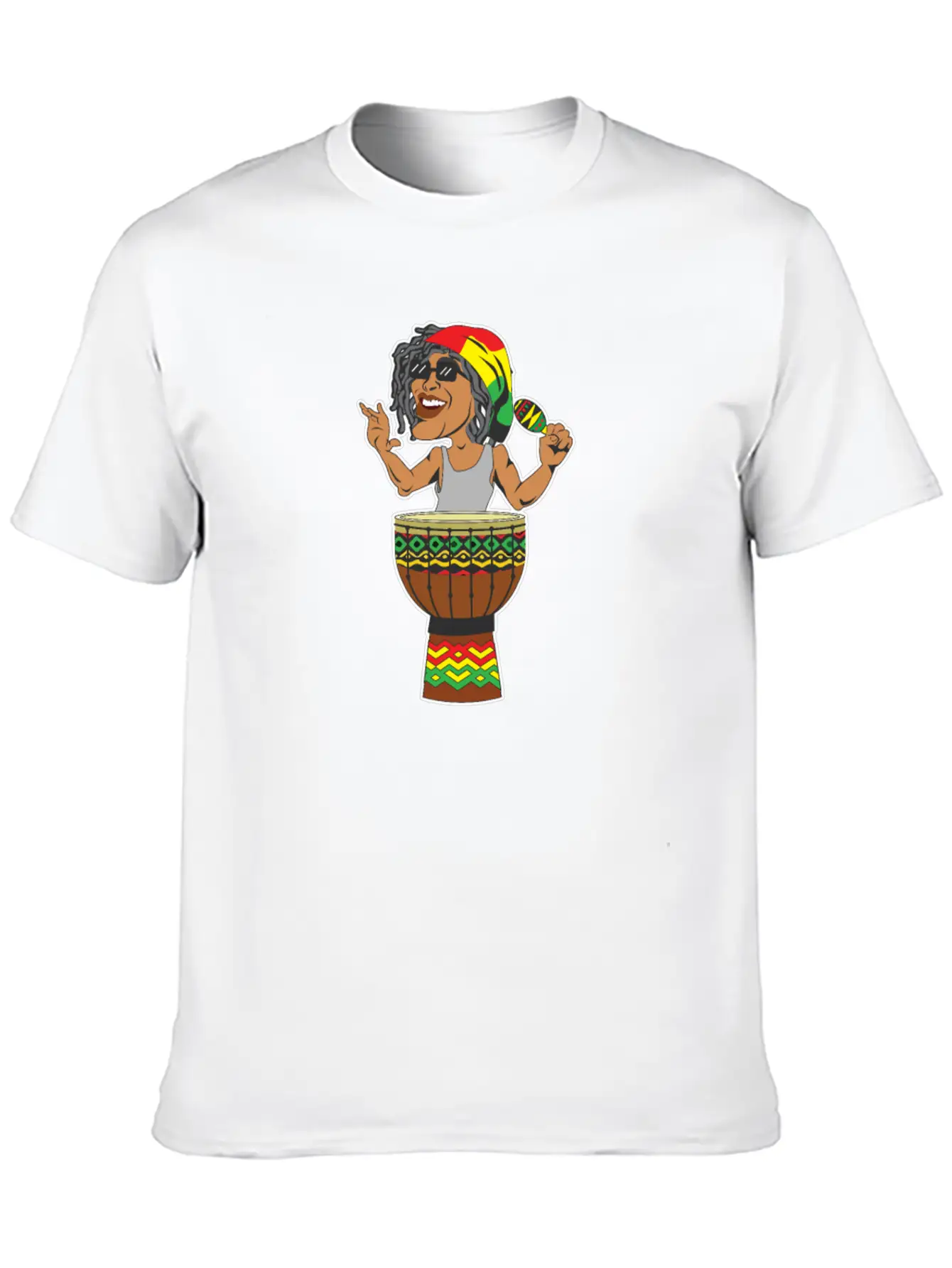 Reggae Drum Maracas Design For Jamaica Music Fans Breathable Soft Cotton T-Shirt – Timeless Casual Look