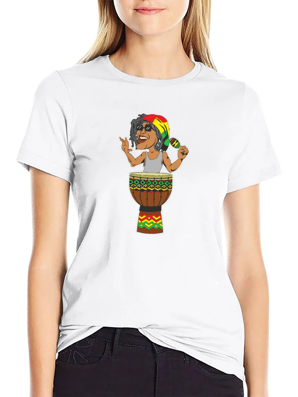 Reggae Drum Maracas Design For Jamaica Music Fans Breathable Soft Cotton T-Shirt – Timeless Casual Look