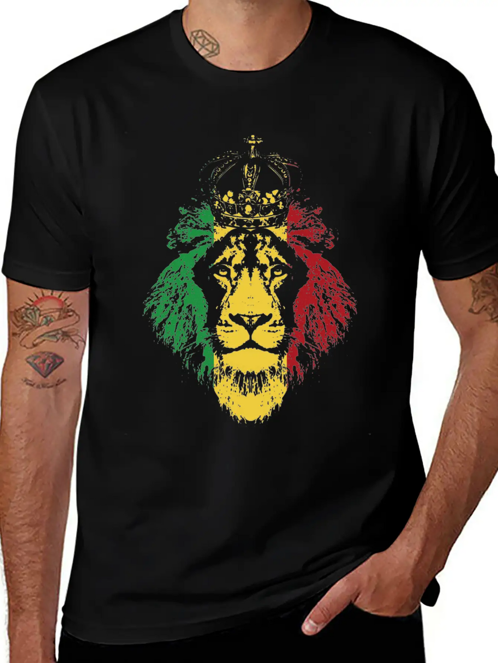 Reggae Music Musician Lion Jamaica Crown Unisex Short Sleeve Soft Cotton T-Shirt – Casual Everyday Wear