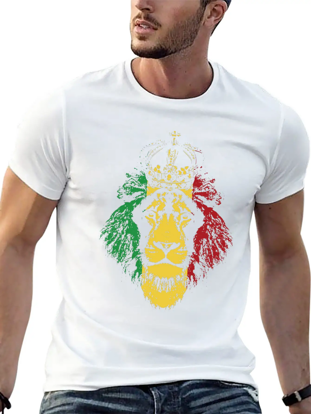 Reggae Music Musician Lion Jamaica Crown Unisex Short Sleeve Soft Cotton T-Shirt – Casual Everyday Wear