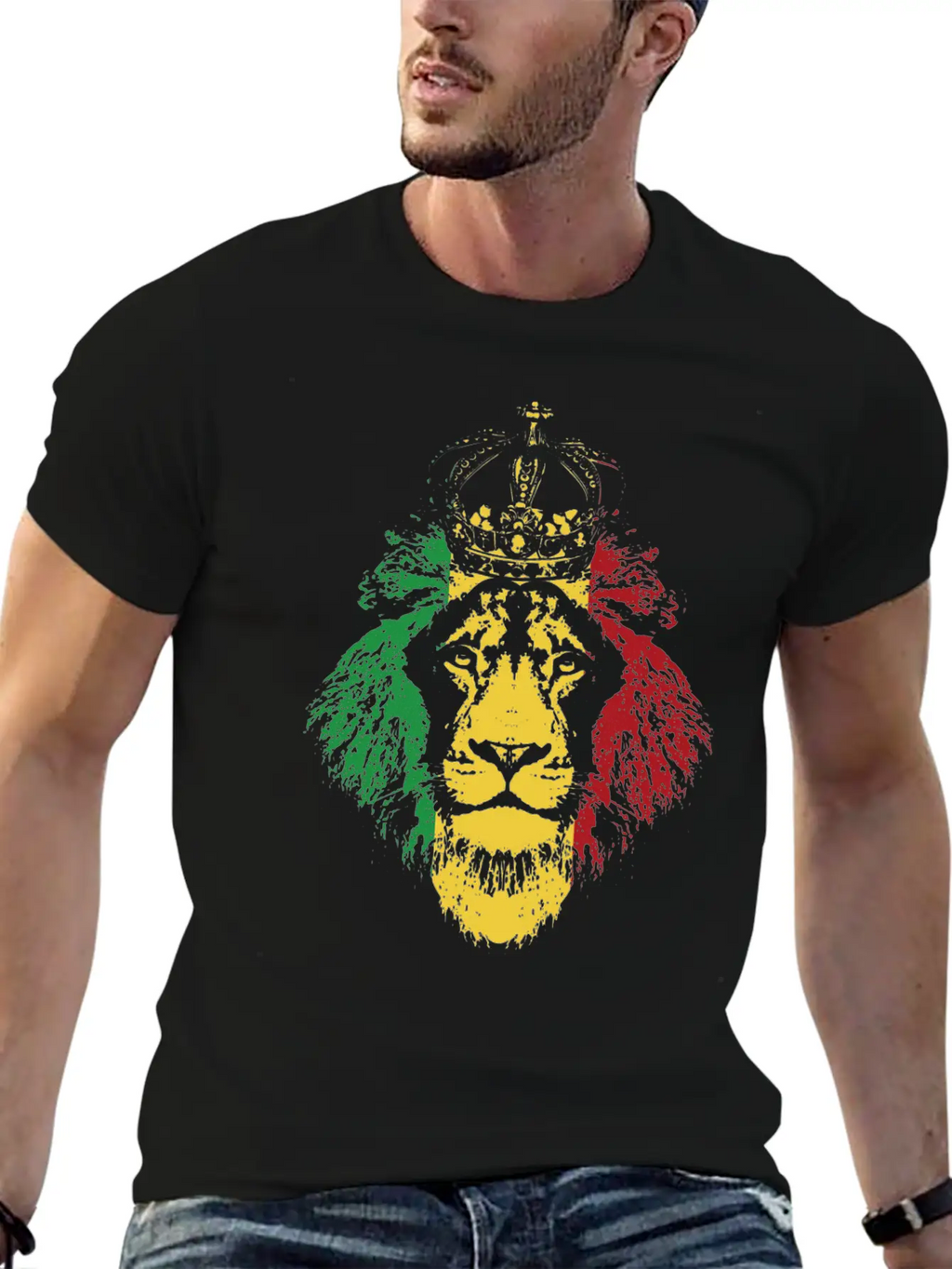 Reggae Music Musician Lion Jamaica Crown Unisex Short Sleeve Soft Cotton T-Shirt – Casual Everyday Wear