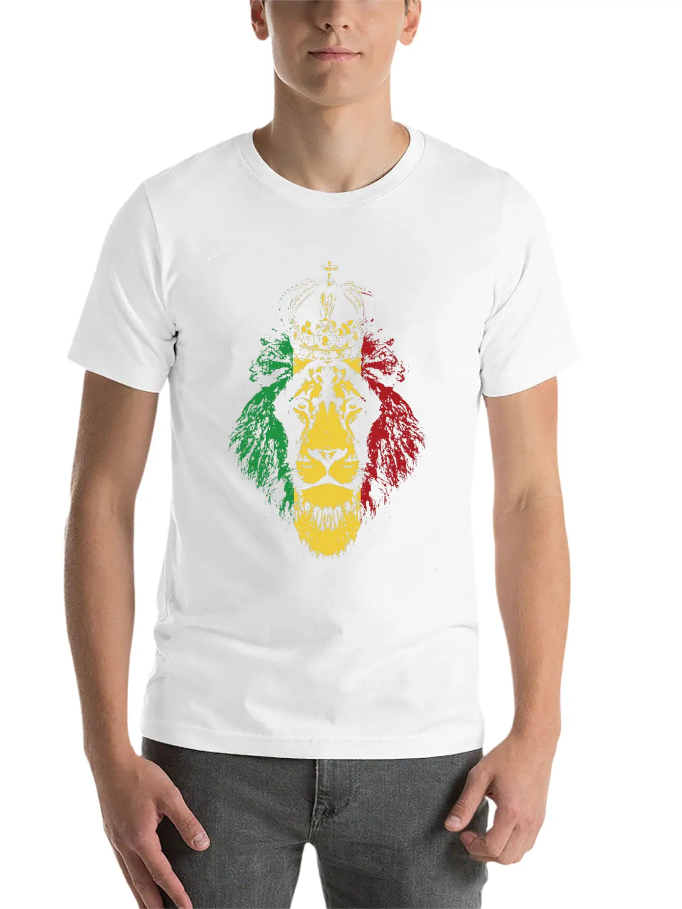 Reggae Music Musician Lion Jamaica Crown Unisex Short Sleeve Soft Cotton T-Shirt – Casual Everyday Wear