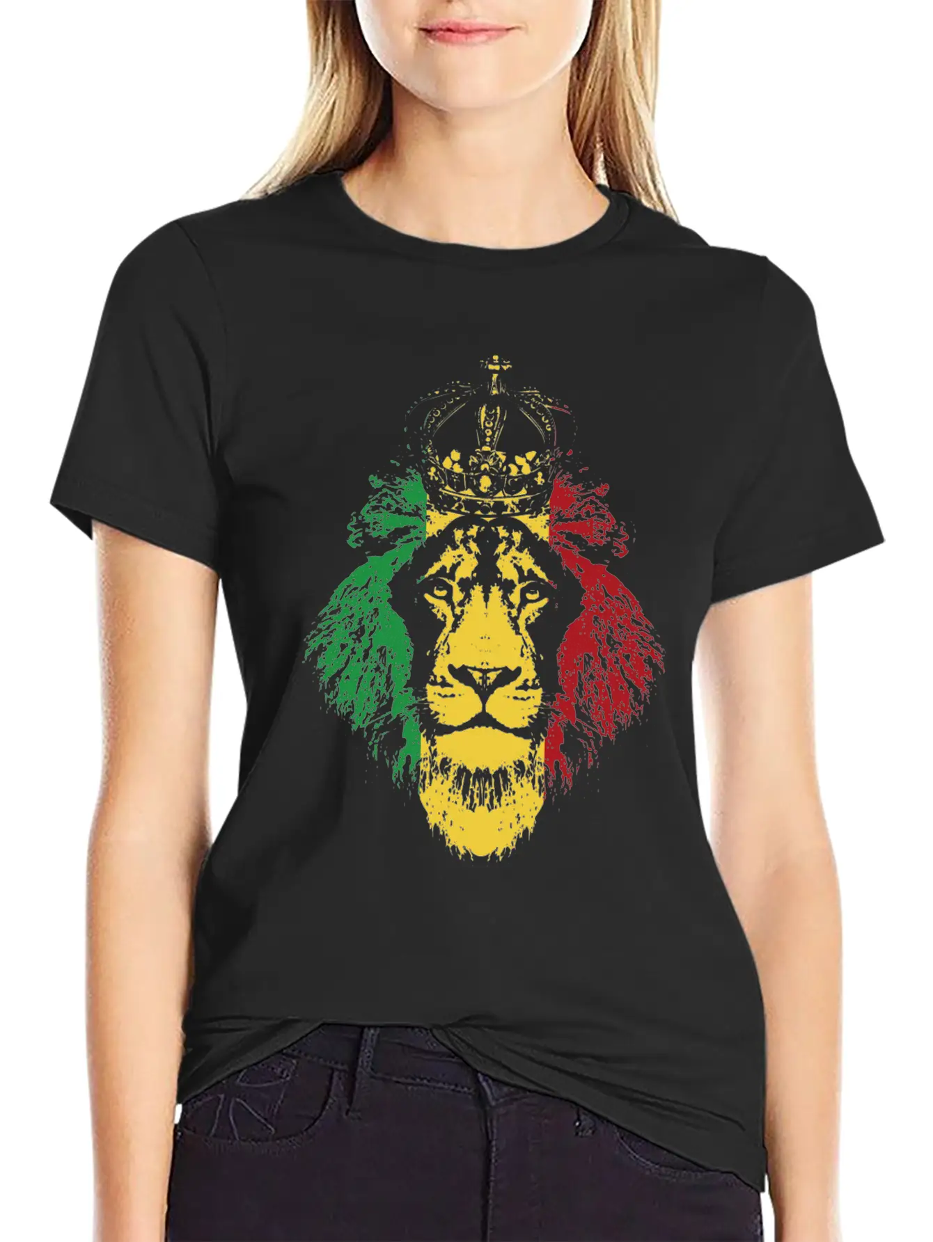 Reggae Music Musician Lion Jamaica Crown Unisex Short Sleeve Soft Cotton T-Shirt – Casual Everyday Wear