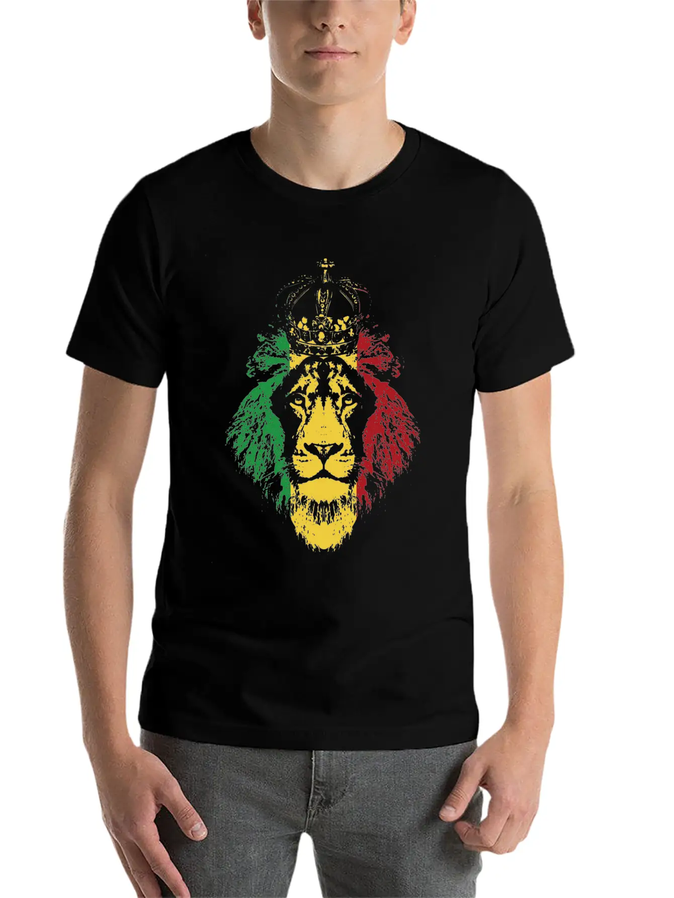 Reggae Music Musician Lion Jamaica Crown Unisex Short Sleeve Soft Cotton T-Shirt – Casual Everyday Wear