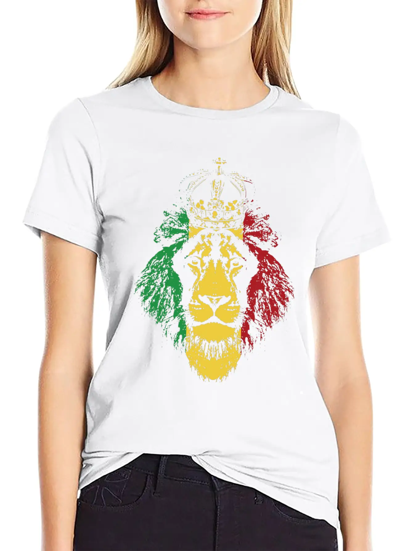 Reggae Music Musician Lion Jamaica Crown Unisex Short Sleeve Soft Cotton T-Shirt – Casual Everyday Wear