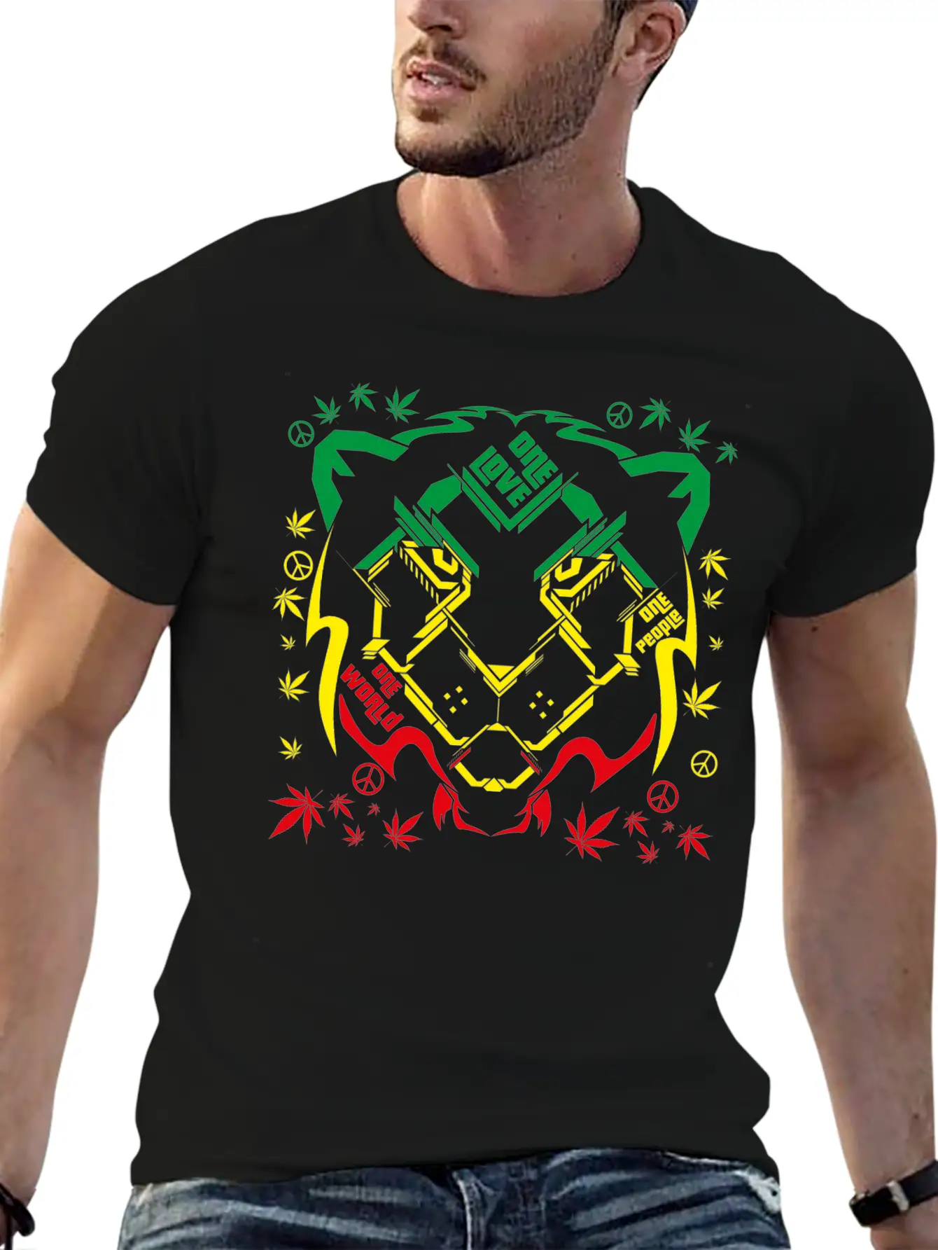 REGGAE RASTA SPACE LION Breathable Soft Cotton T-Shirt – Timeless Casual Look