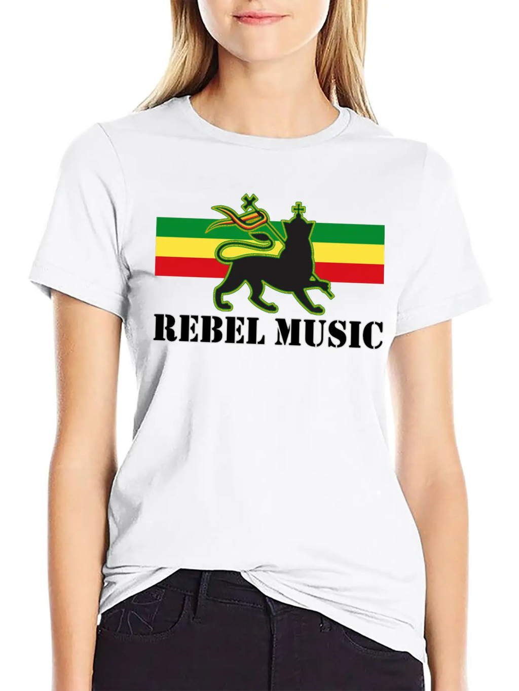 Reggae - Rebel Music W/ The Lion Of Judah - Rasta Unisex Short Sleeve Soft Cotton T-Shirt – Casual Everyday Wear