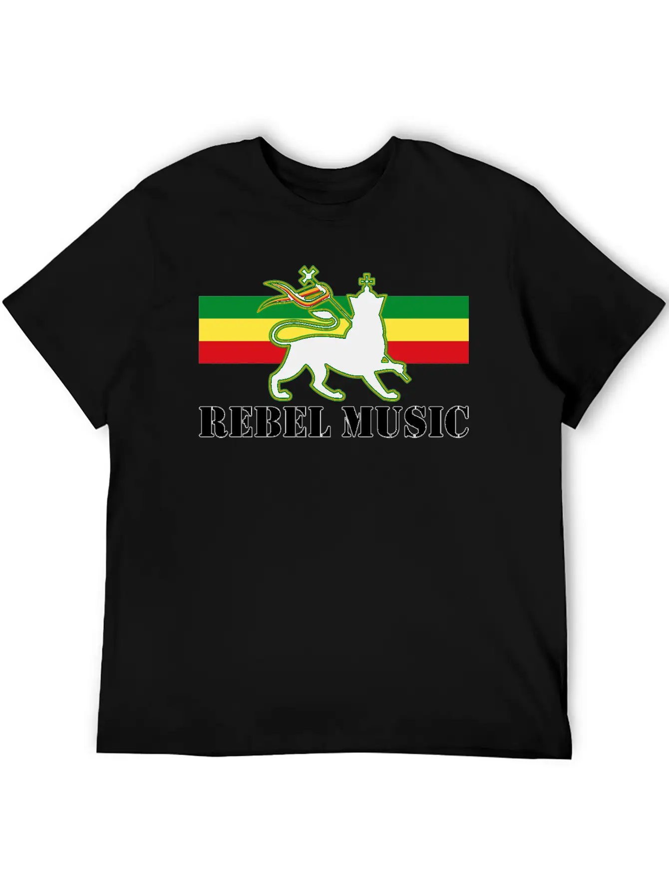 Reggae - Rebel Music W/ The Lion Of Judah - Rasta Unisex Short Sleeve Soft Cotton T-Shirt – Casual Everyday Wear