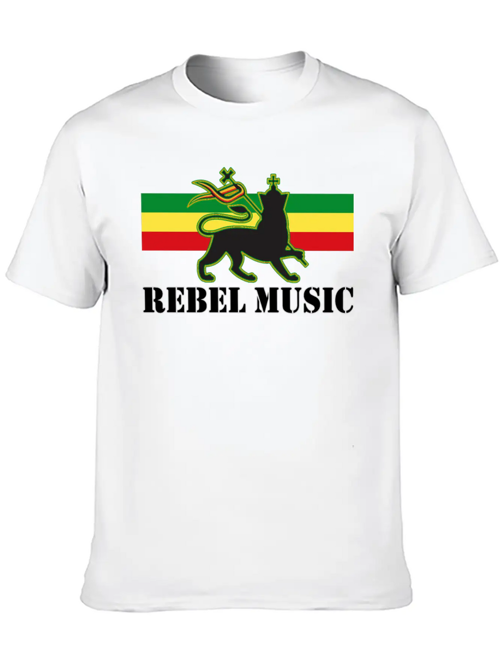 Reggae - Rebel Music W/ The Lion Of Judah - Rasta Unisex Short Sleeve Soft Cotton T-Shirt – Casual Everyday Wear