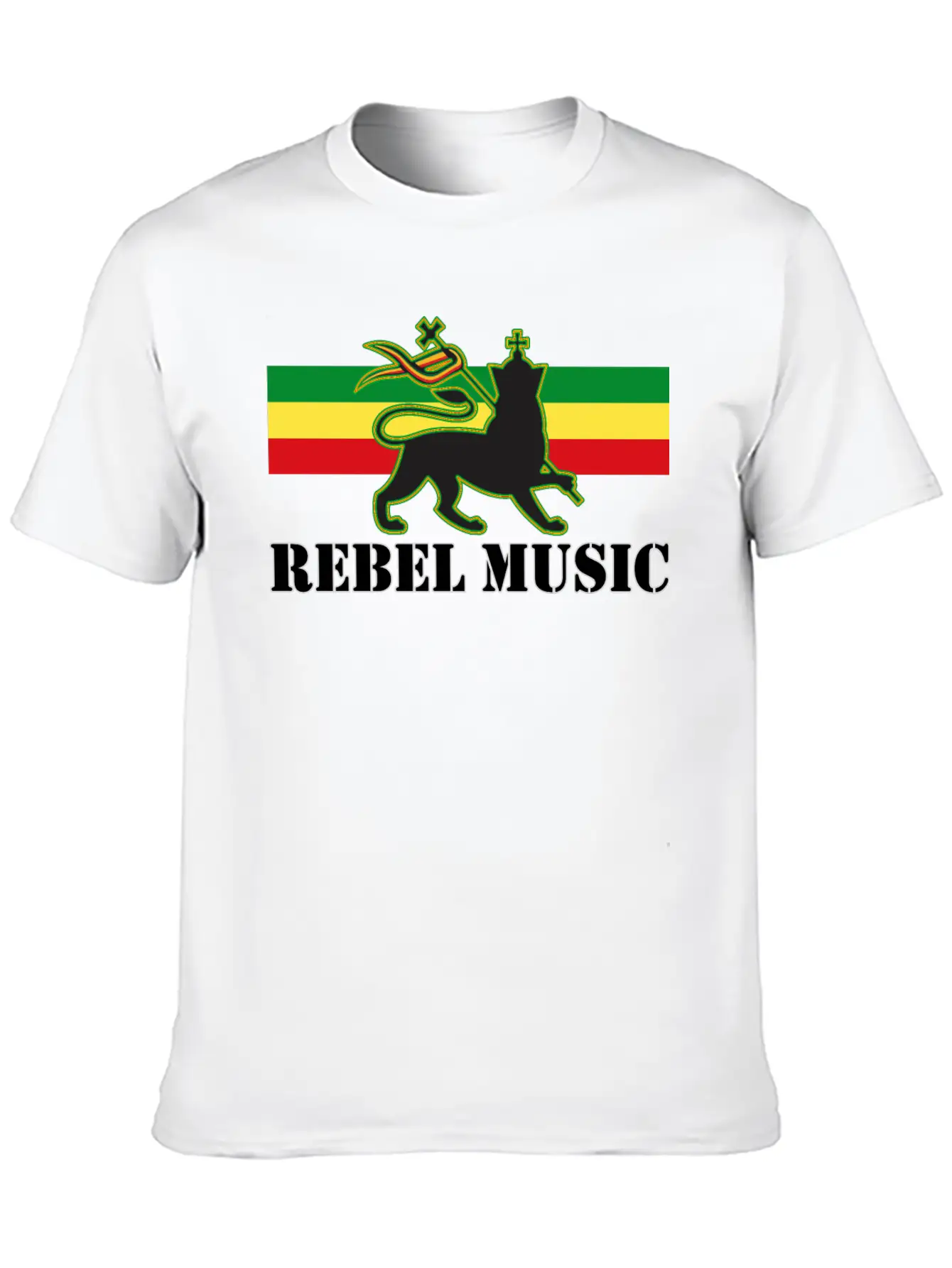 Reggae - Rebel Music W/ The Lion Of Judah - Rasta Unisex Short Sleeve Soft Cotton T-Shirt – Casual Everyday Wear